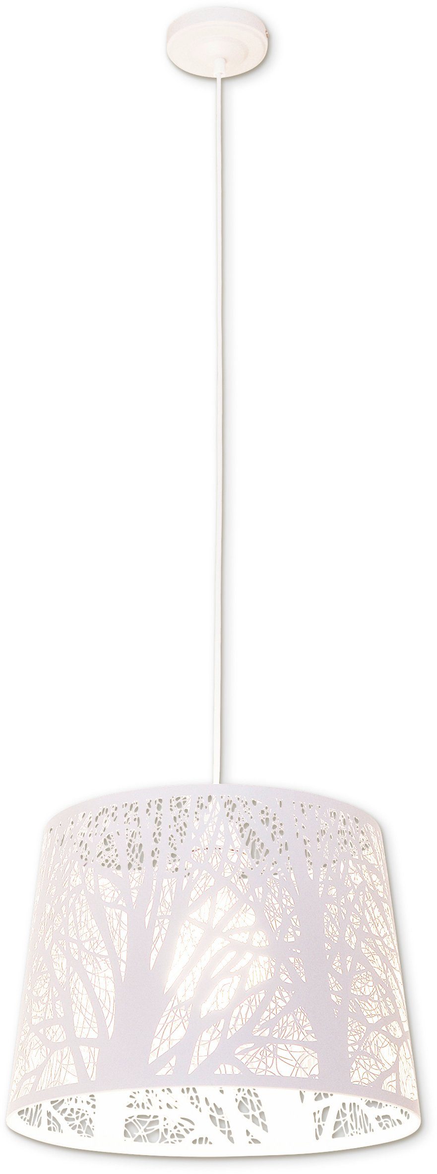 näve Hanglamp White wood Kap met takdecor wit 1xE27 hoogte 110 cm max. 60W