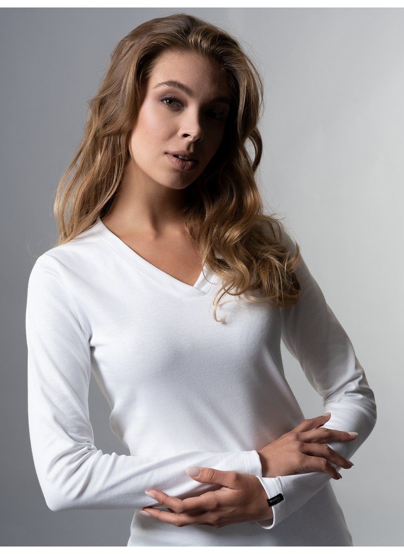 Trigema T-shirt TRIGEMA langarmshirt met V-hals (1-delig)