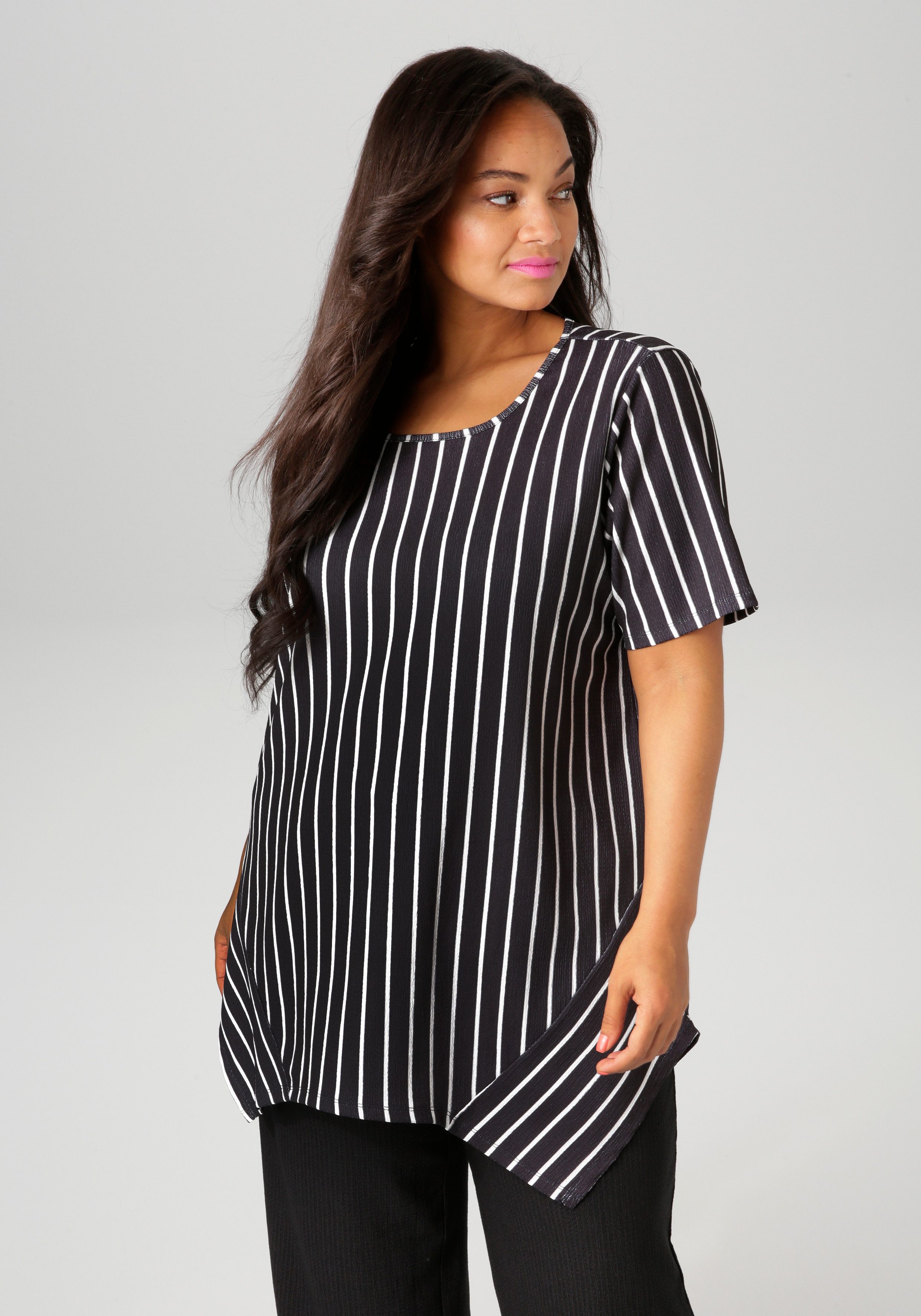 OTTO Aniston PLUS Shirt met subtiele streep-look structuur dames t-shirts maat 44 zwart