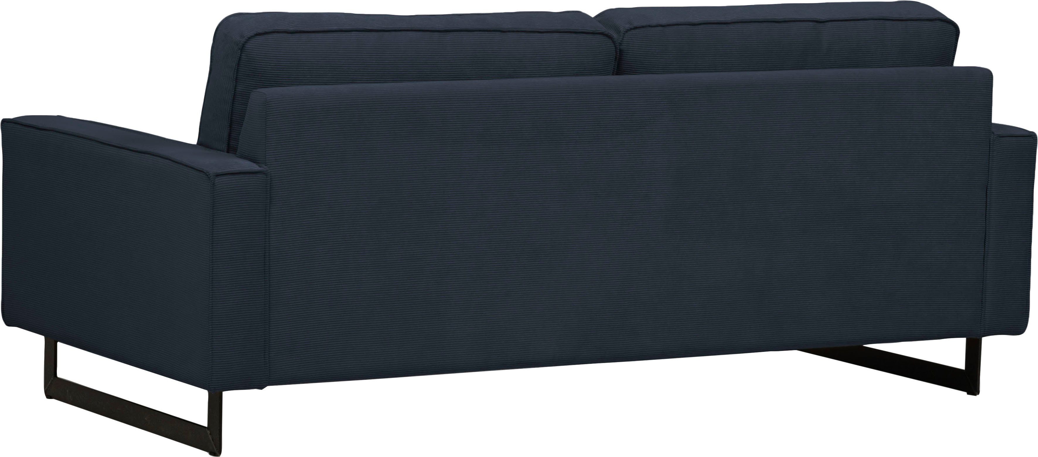 Places of Style 3-zitsbank Pinto, 206 cm, cord, chenille, leerlook met keder, zwarte metalen voeten, golfondersteuning