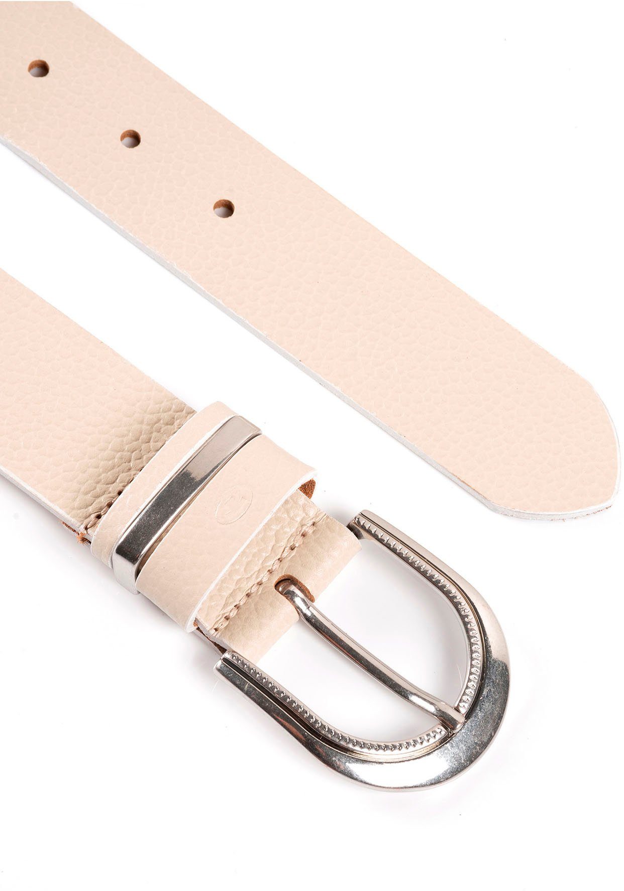 Tom Tailor Leren riem TTSANDRA 3,5 cm brede damesriem, genarbde oppervlakte, gesp zilverkleurig