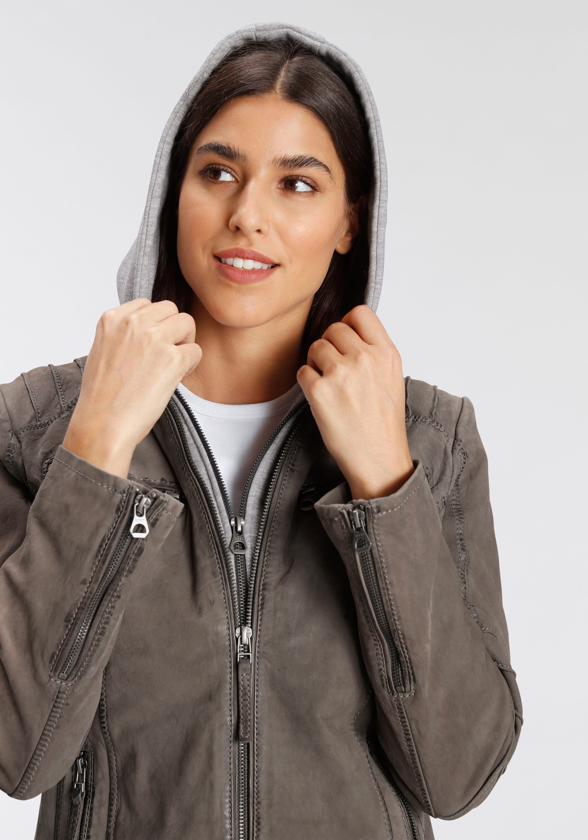 Mauritius Leren jack NOLAH Two-in-one stijl - met een afneembare jerseycapuchon