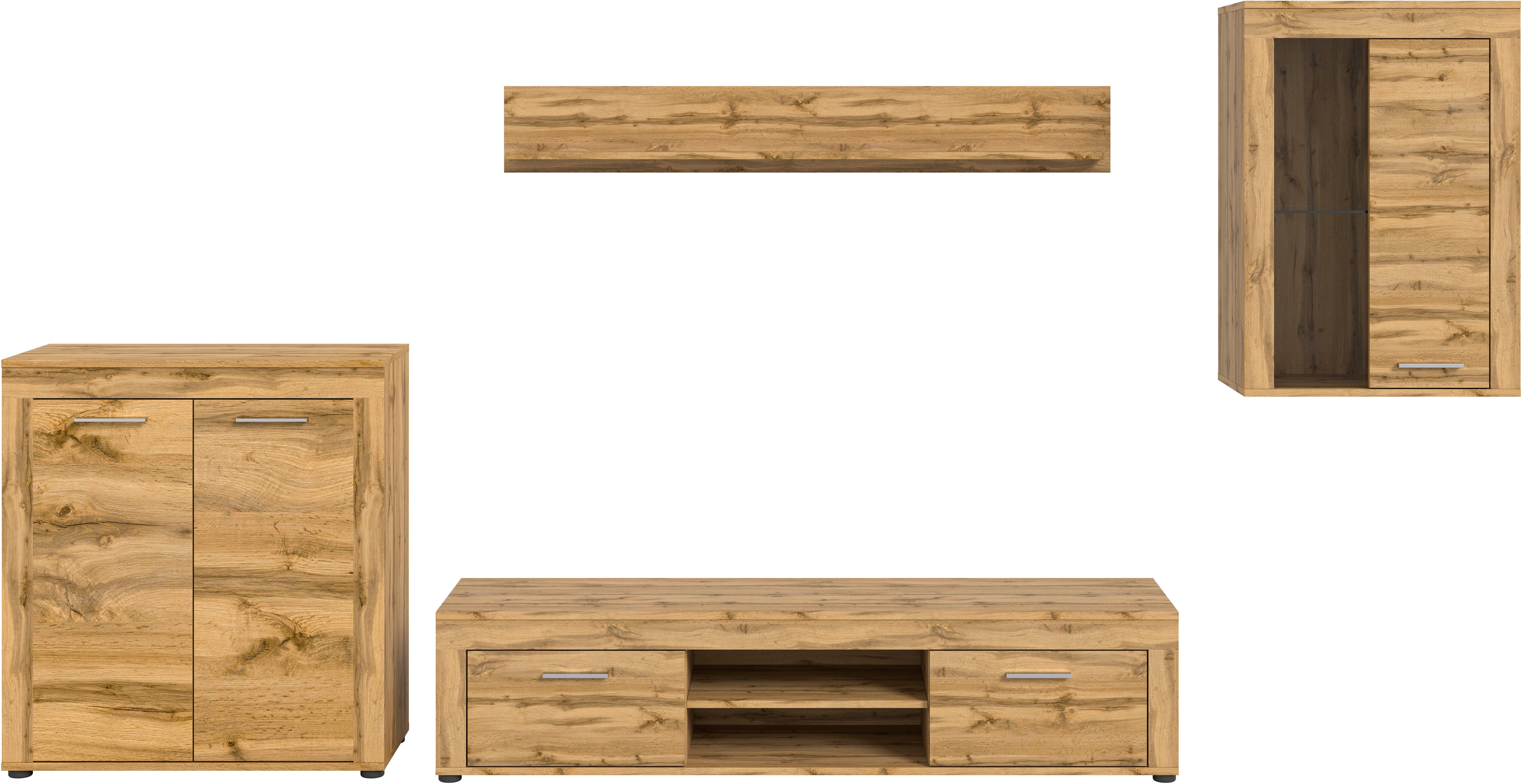 INOSIGN Wandmeubel Aosta, 4-delig, bestaande uit: highboard, lowboard, wandplank & vitrinekast (4-delig)