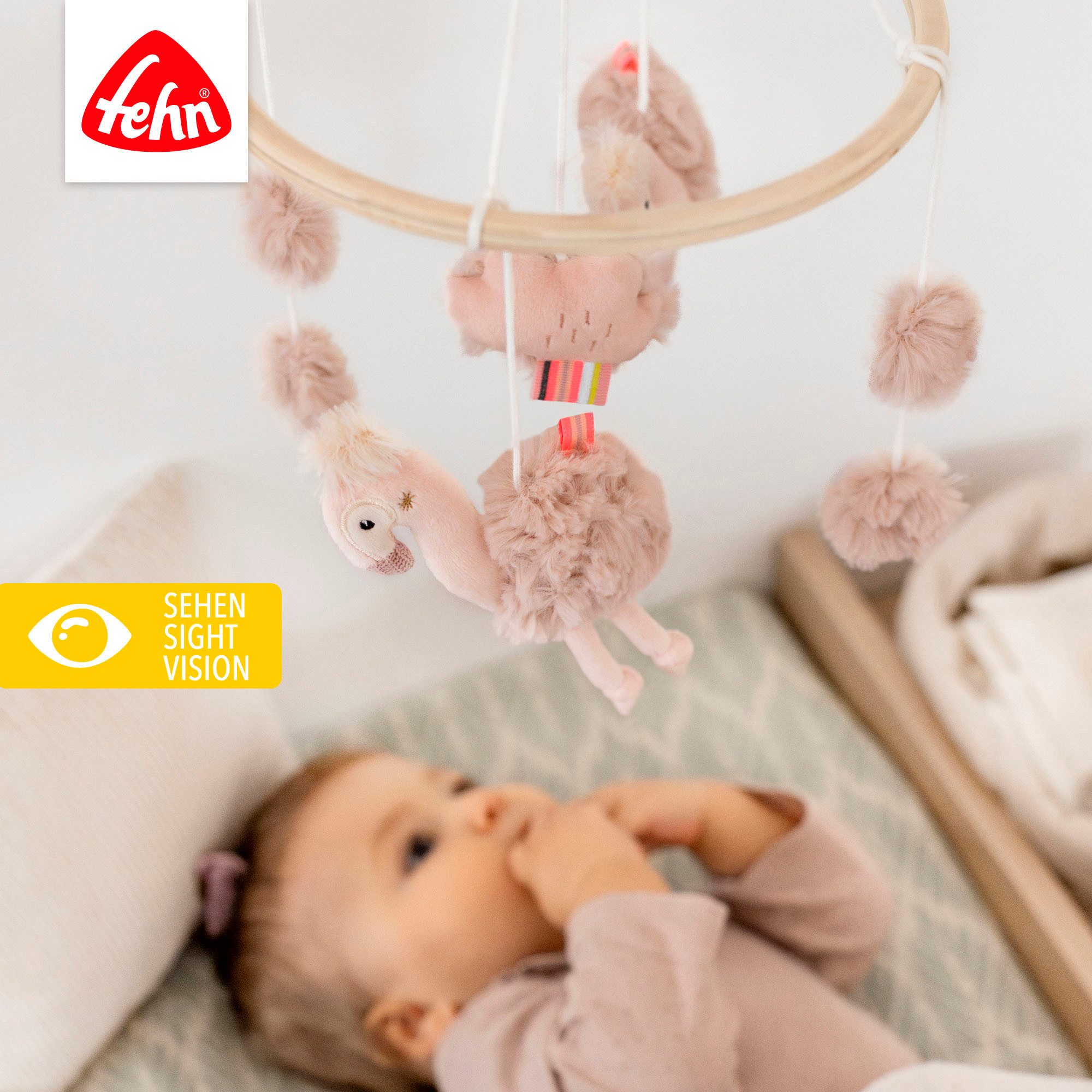 Fehn Mobiel Lazy, Crazy & Pink, Holz-Mobile Flamingo