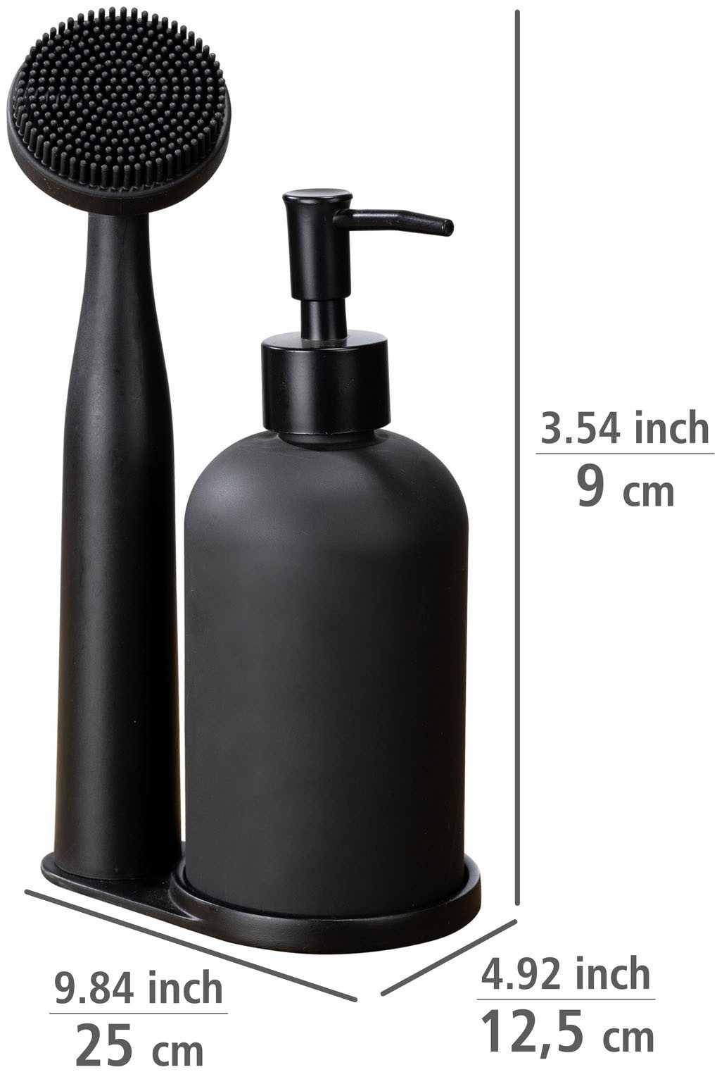 WENKO Dispenser voor afwasmiddel Model Piedo incl. afwasborstel met houder, glas/polyresin (set, 3-delig)