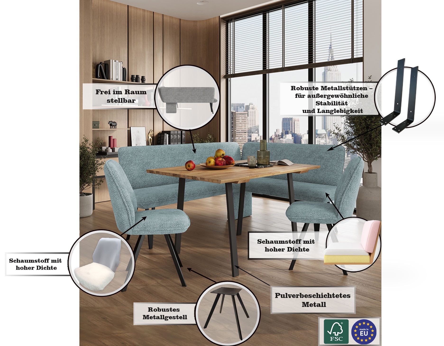 Home affaire Eethoek Mily eetkamerset, zitgroep, hoekbankgroep, keukenbankgroep (4-delig)