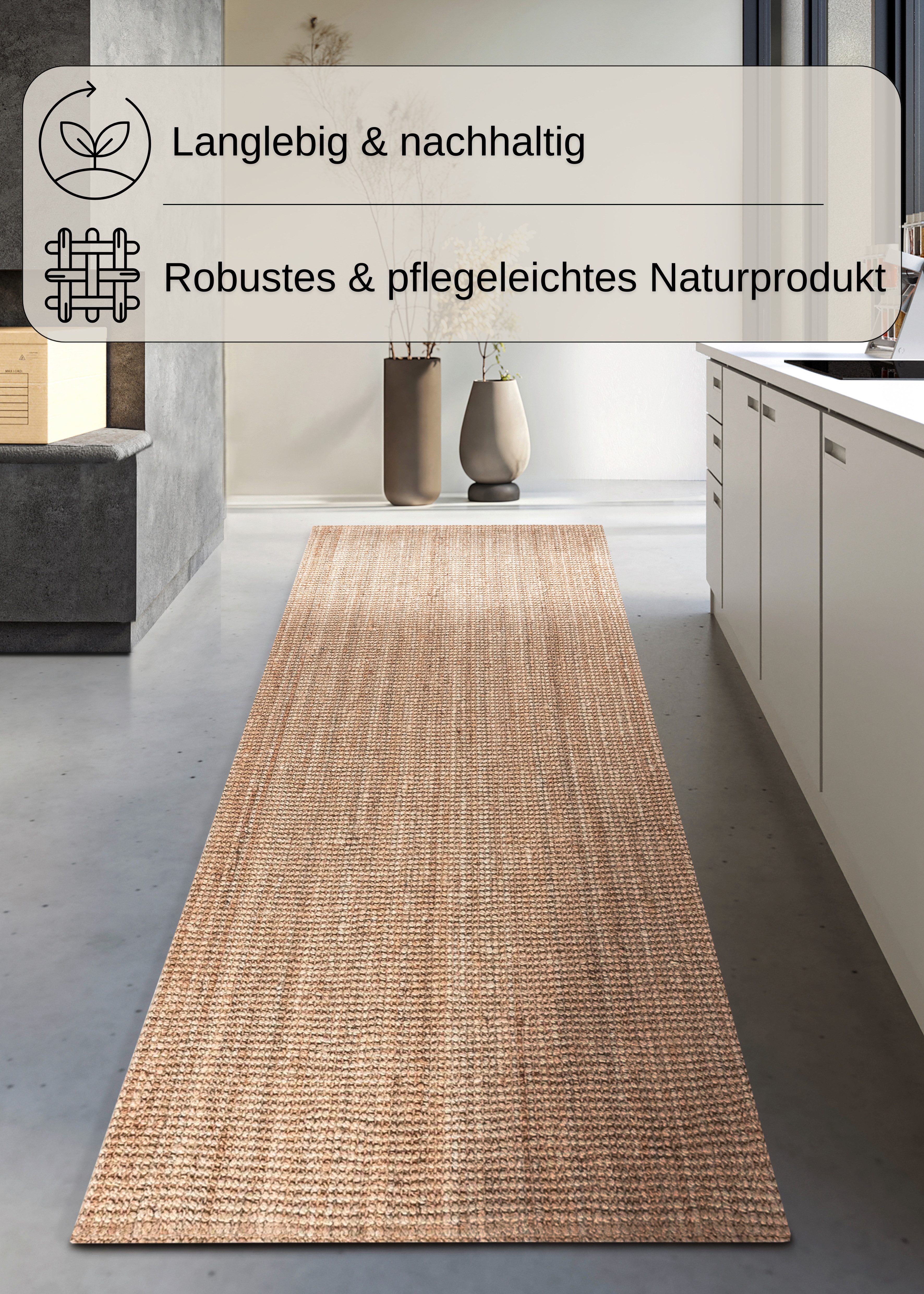 my home Vloerkleed Avot jute tapijt 100% jutevezel, loper, eetkamer, woonkamer, scandi