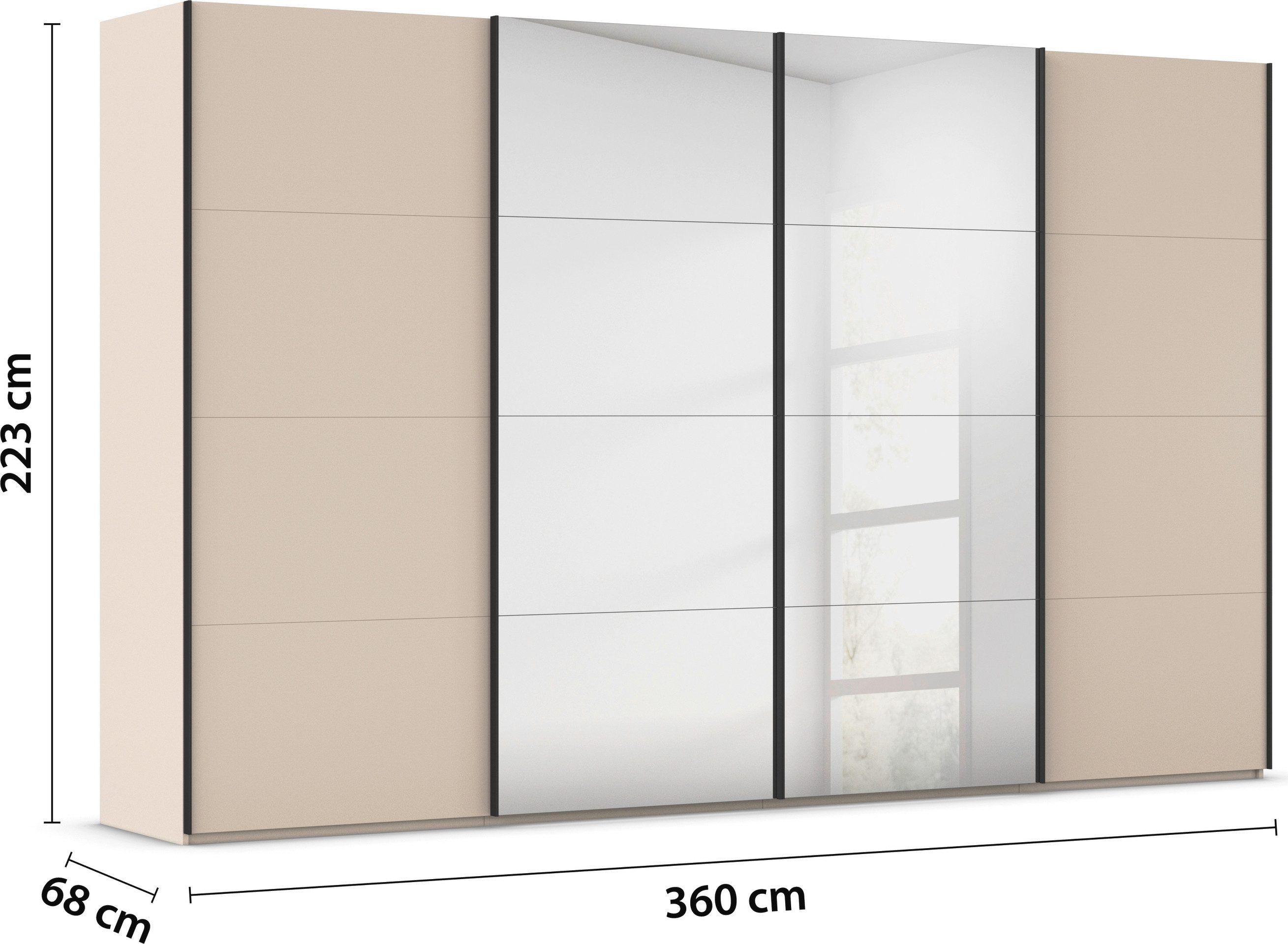 rauch Schuifdeurkast Kledingkast Kast Garderobe Slaapkamerkast SCALE-FYRA edel vierdelige deuren met spiegel en veel kleuren made in germany