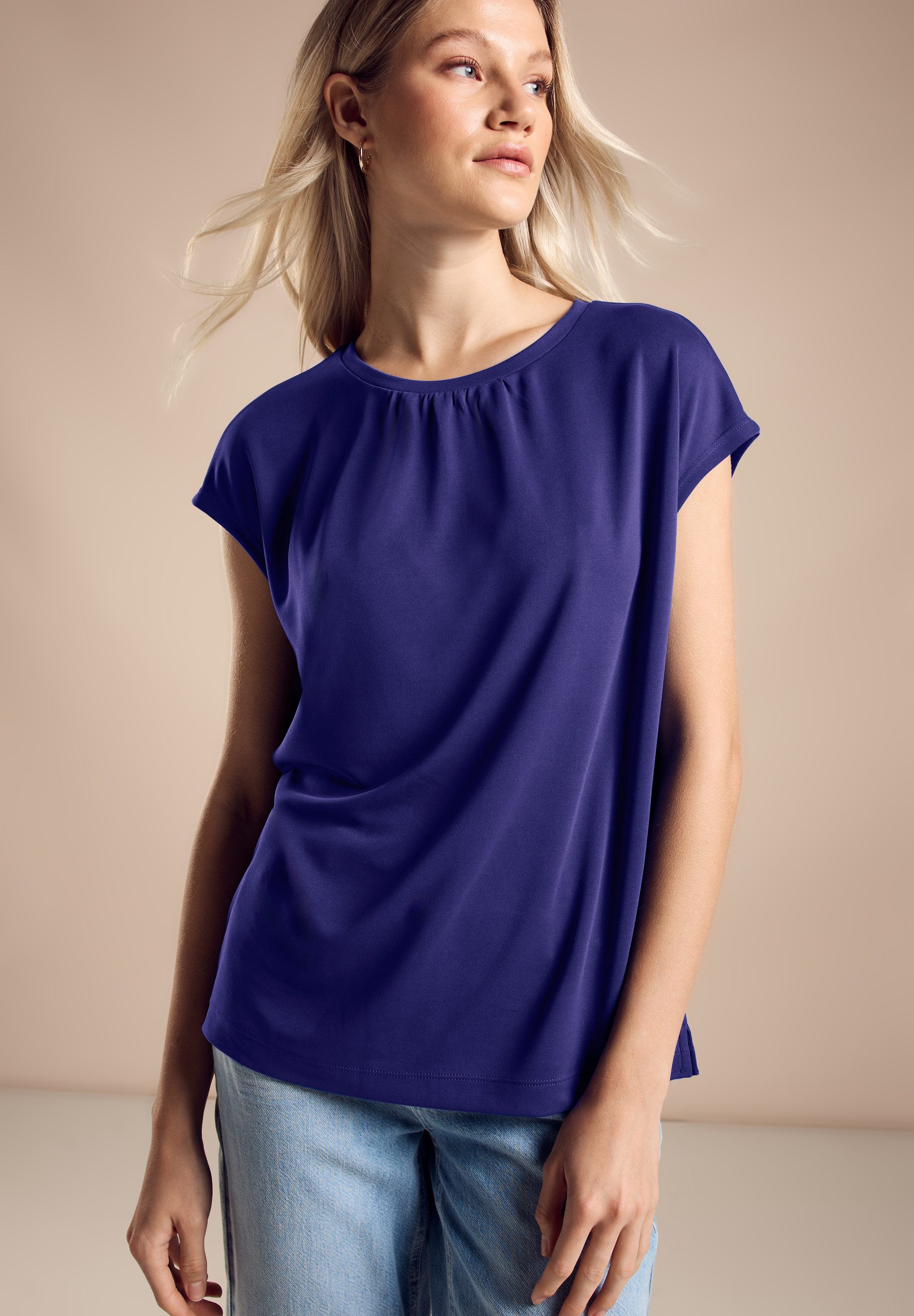 STREET ONE Shirttop in zijde-uiterlijk en met knoop in de nek