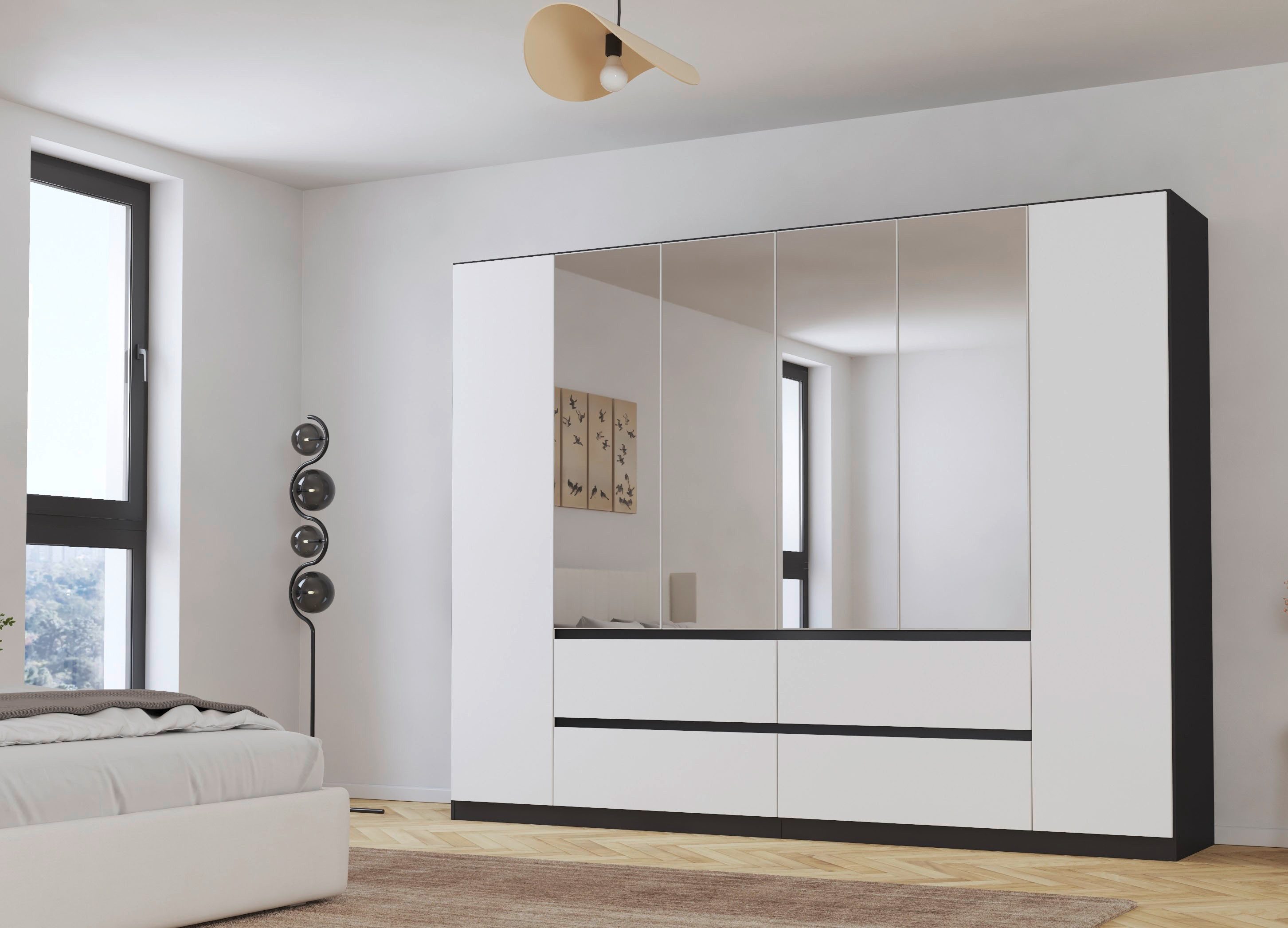 rauch Draaideurkast Kledingkast met spiegel garderobe MAINZ greeploos front met spiegel, buitendeuren met push-to-openfunctie