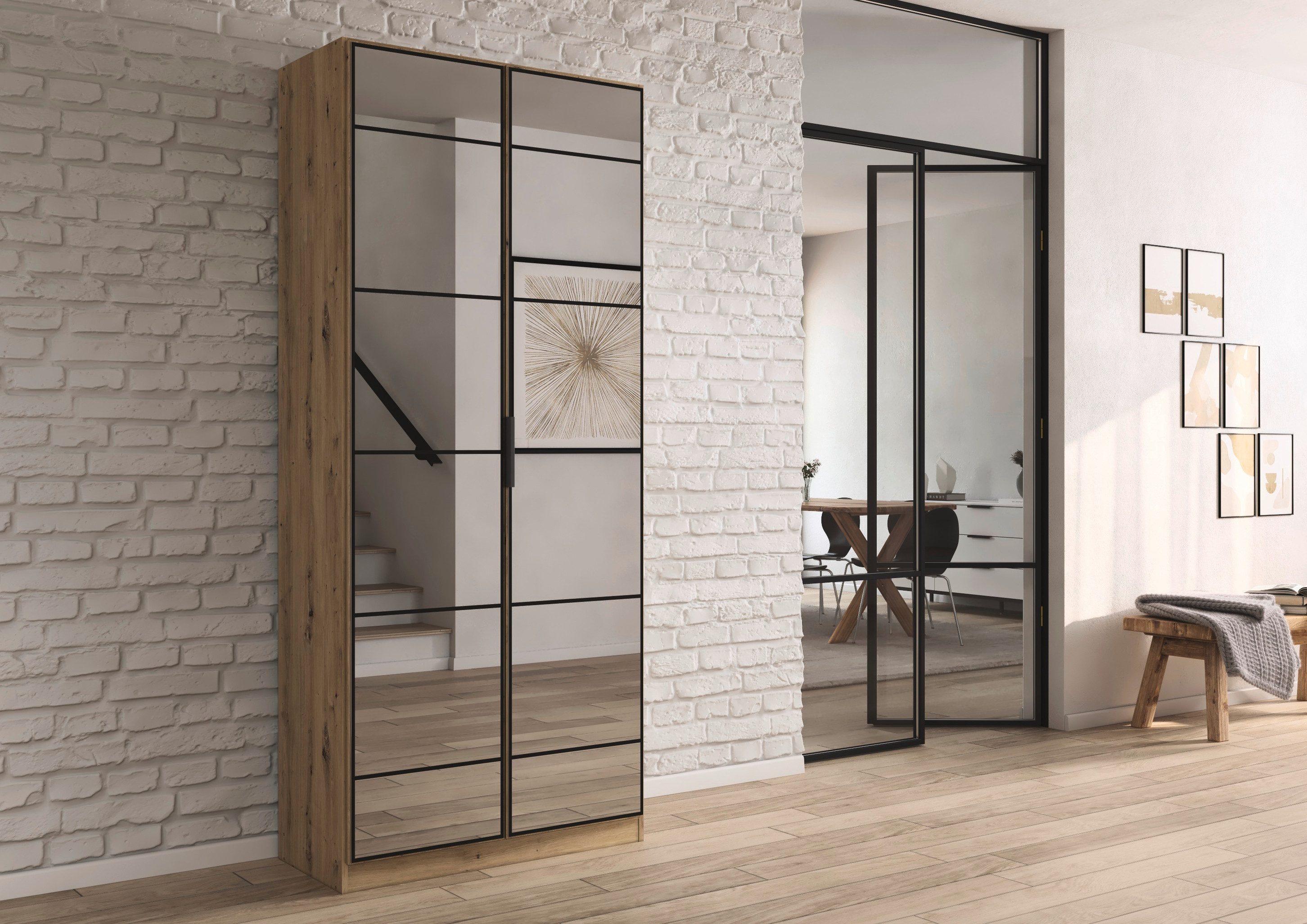 rauch Draaideurkast Kledingkast Kast Garderobe Slaapkamerkast ACERO Spiegelfront in moderne loft-look MADE IN GERMANY