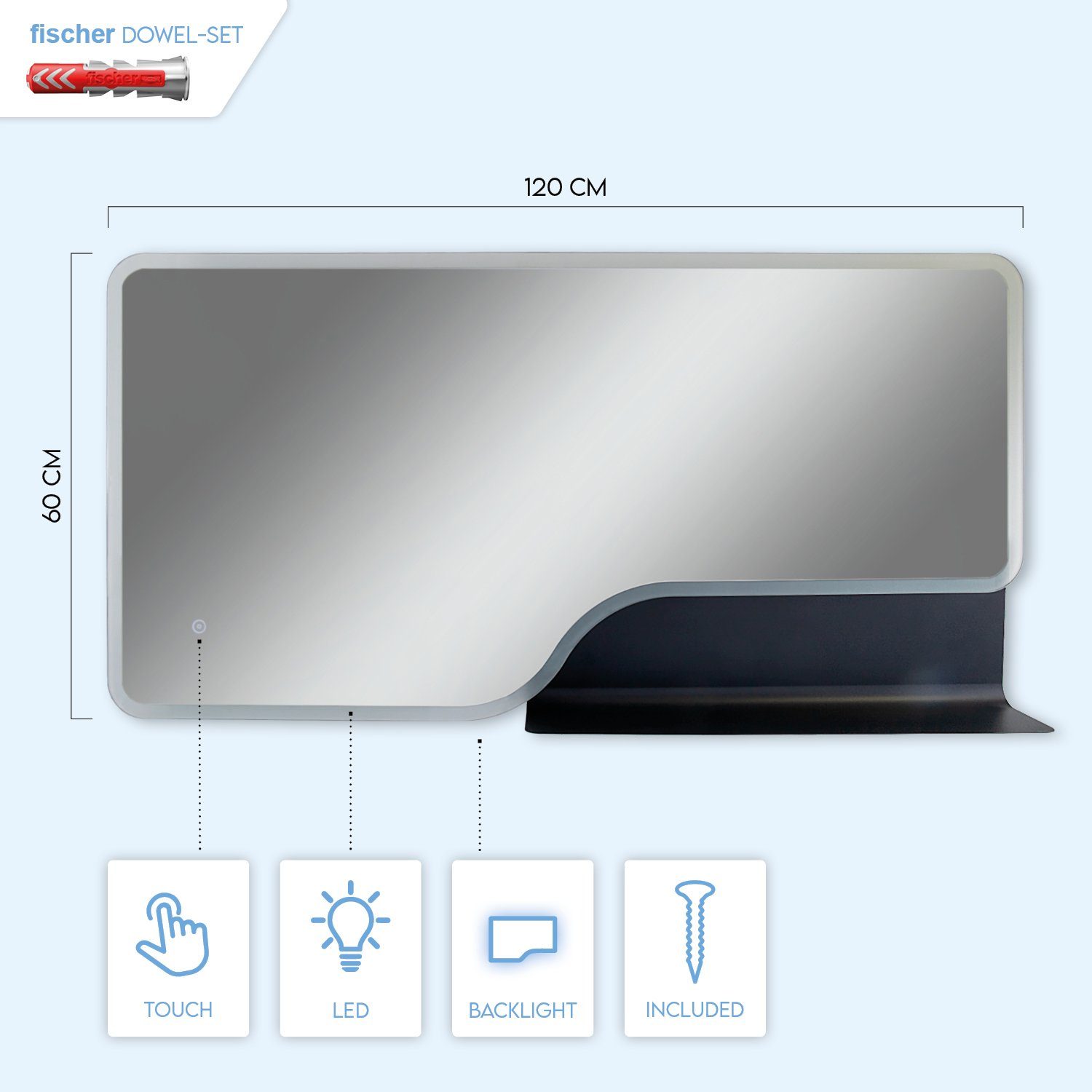 Paco Home Wandlamp Fantasy Verlichte spiegel LED achterlicht met opbergvlak badspiegel touch-wandspiegel