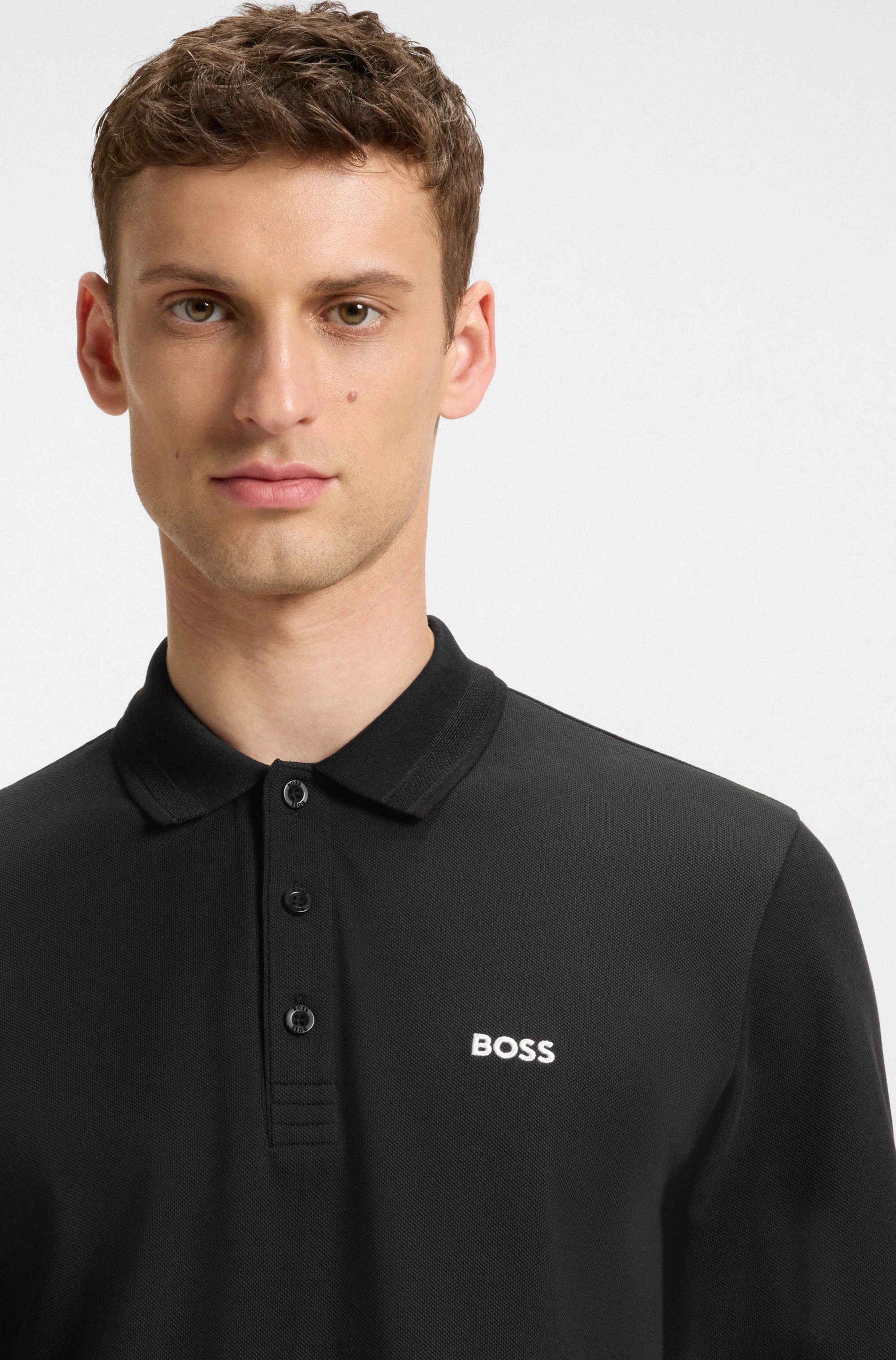 BOSS GREEN Poloshirt met lange mouwen Plisy met strepen op de kraag