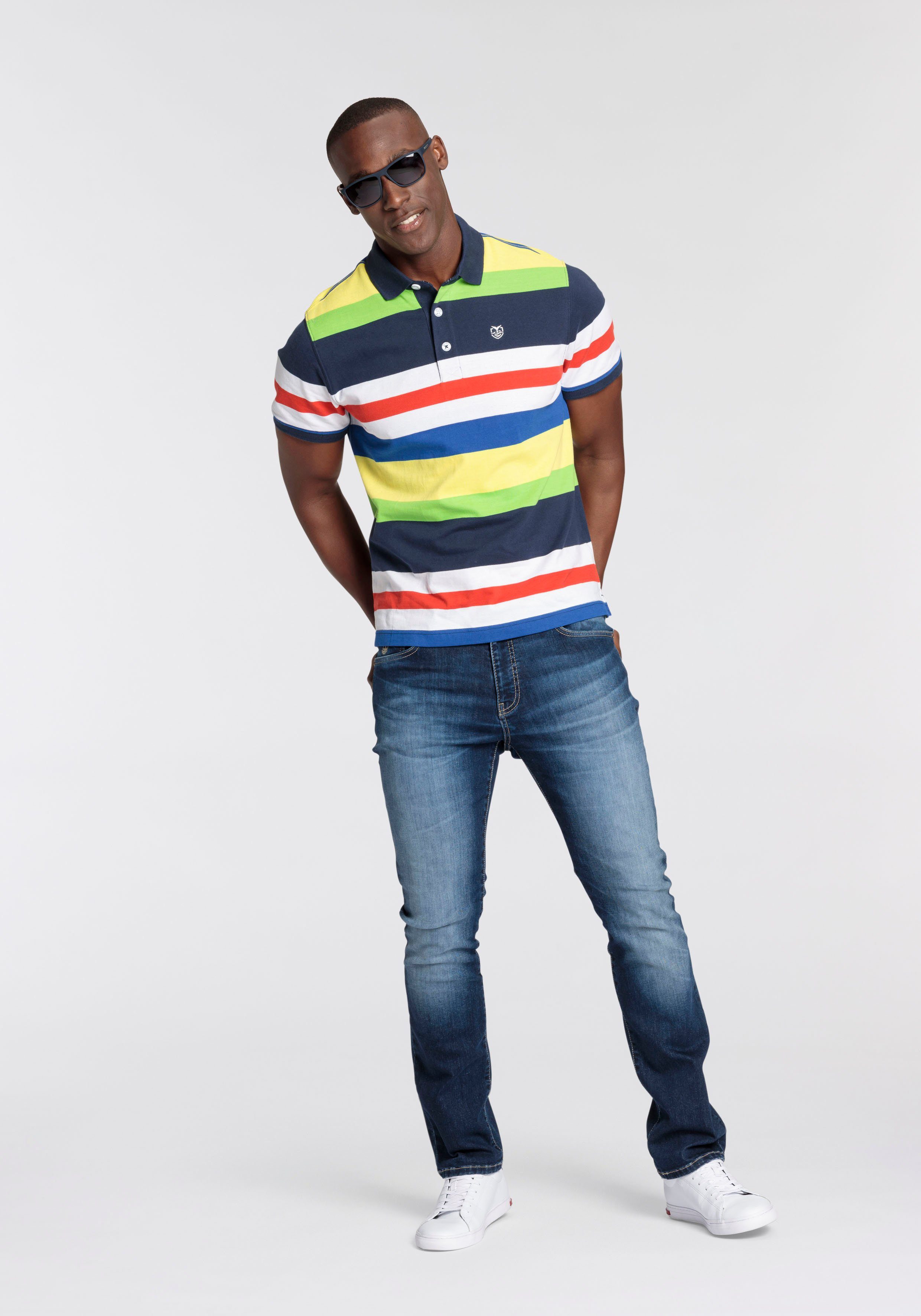 DELMAO Poloshirt met borduursel en multicolor strepen