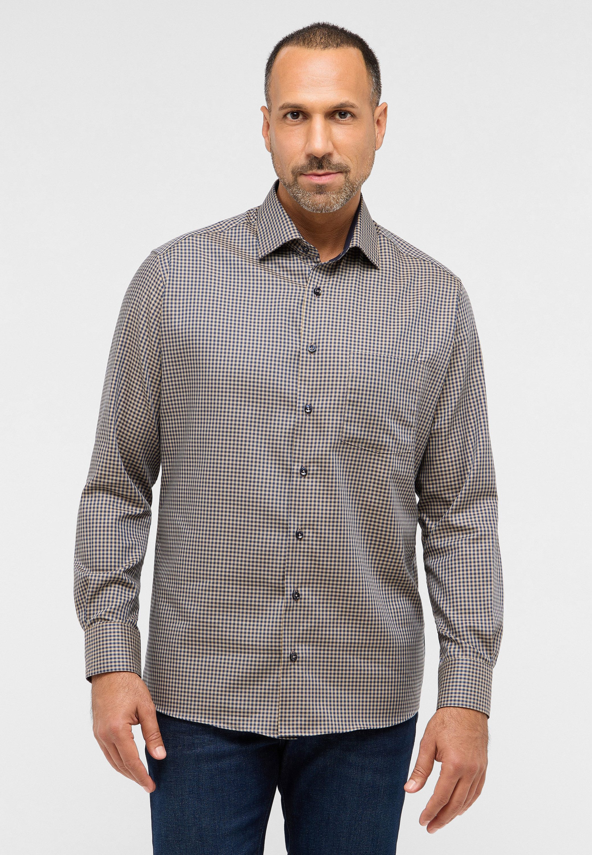 Eterna Overhemd met lange mouwen MODERN FIT NON IRON (strijkvrij) heren overhemden maat 46 bruin