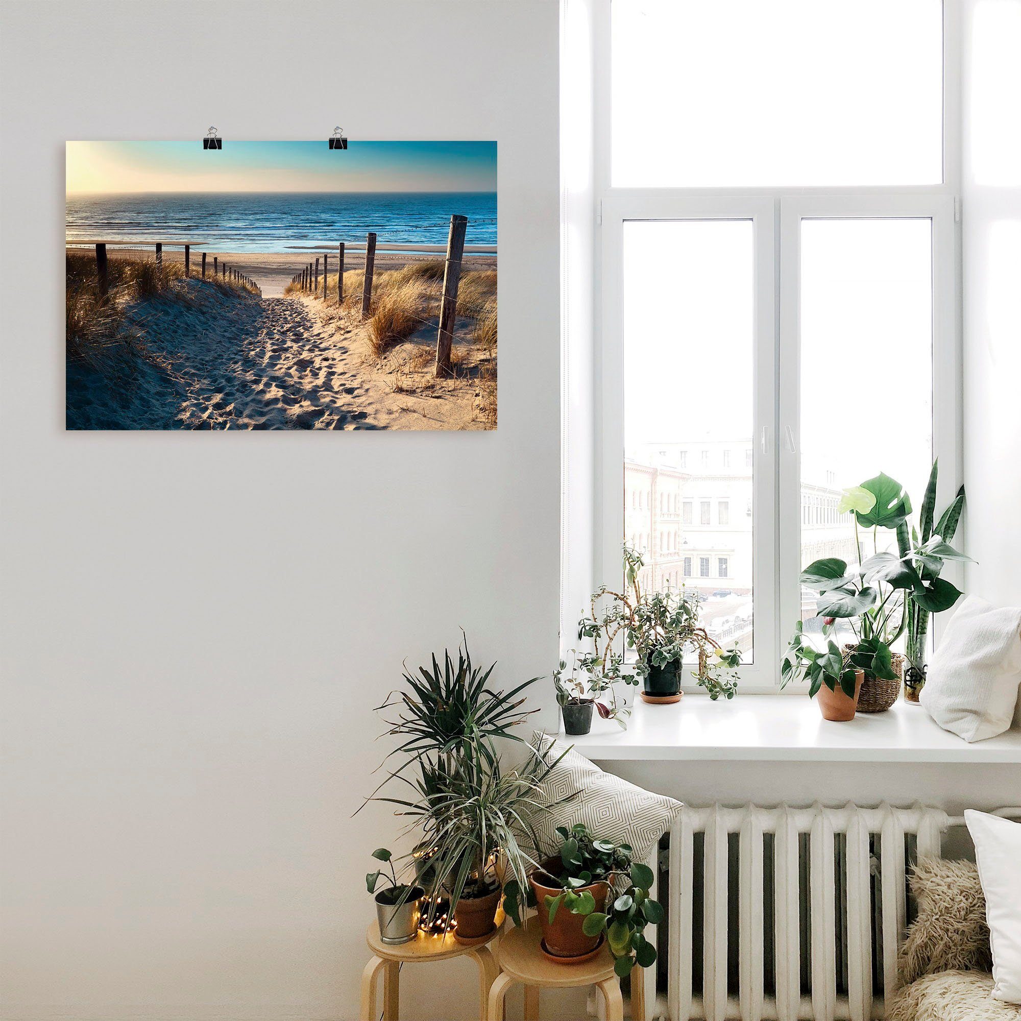 Artland Artprint Weg naar het Noordzeestrand zonsondergang als artprint van aluminium, artprint voor buiten, artprint op linnen, poster, muursticker