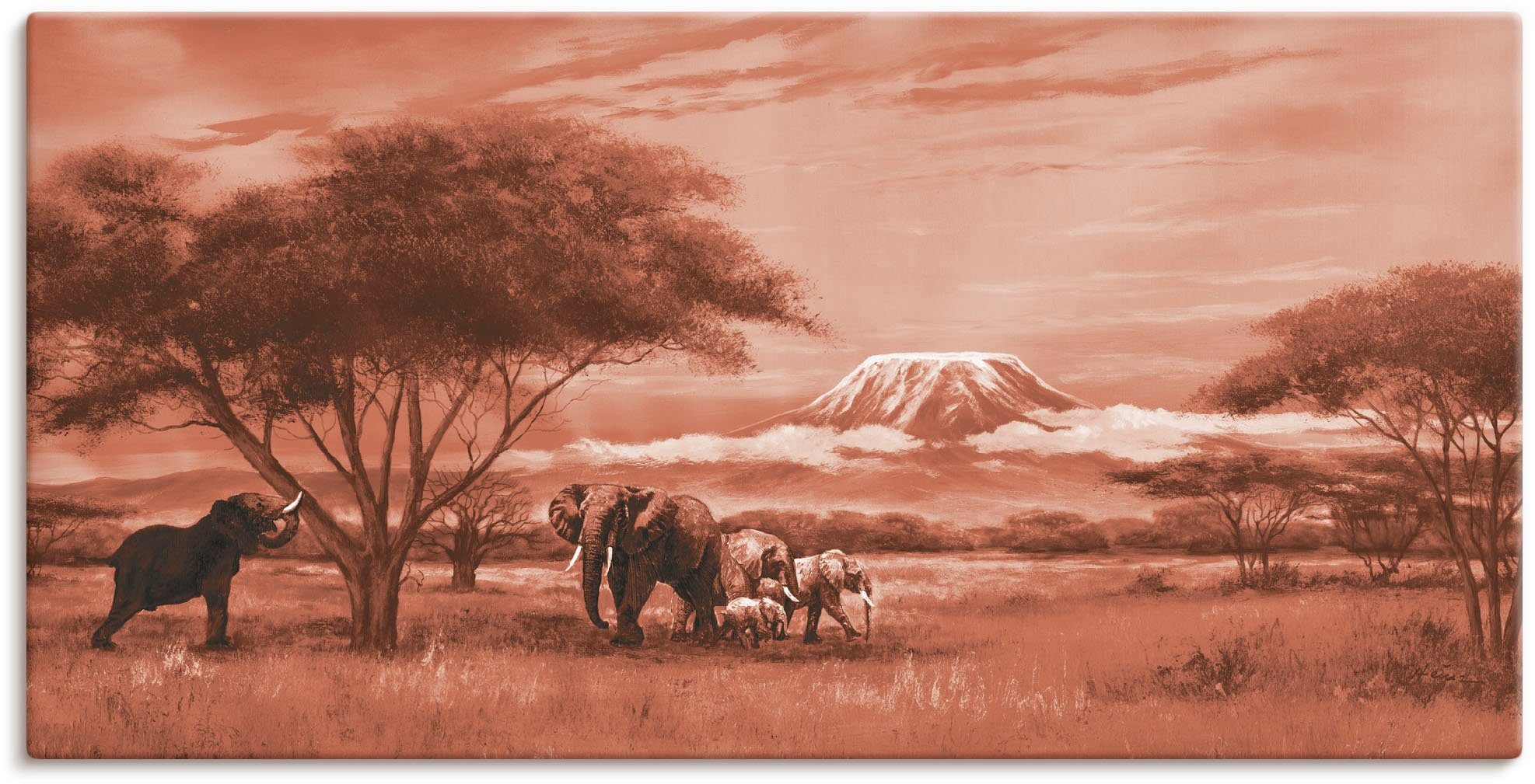 Artland Artprint Olifanten bij Kilimanjaro in vele afmetingen & productsoorten - artprint van aluminium / artprint voor buiten, artprint op linnen, poster, muursticker / wandfolie