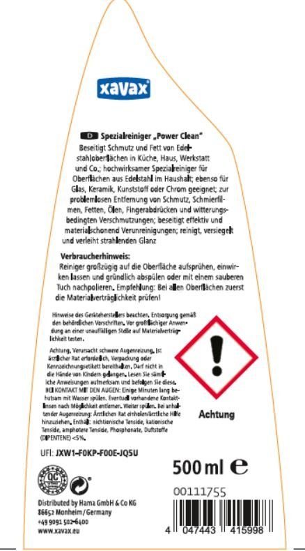 Xavax Schoonmaakset Speciale reiniger 'power clean', 500 ml, allesreiniger