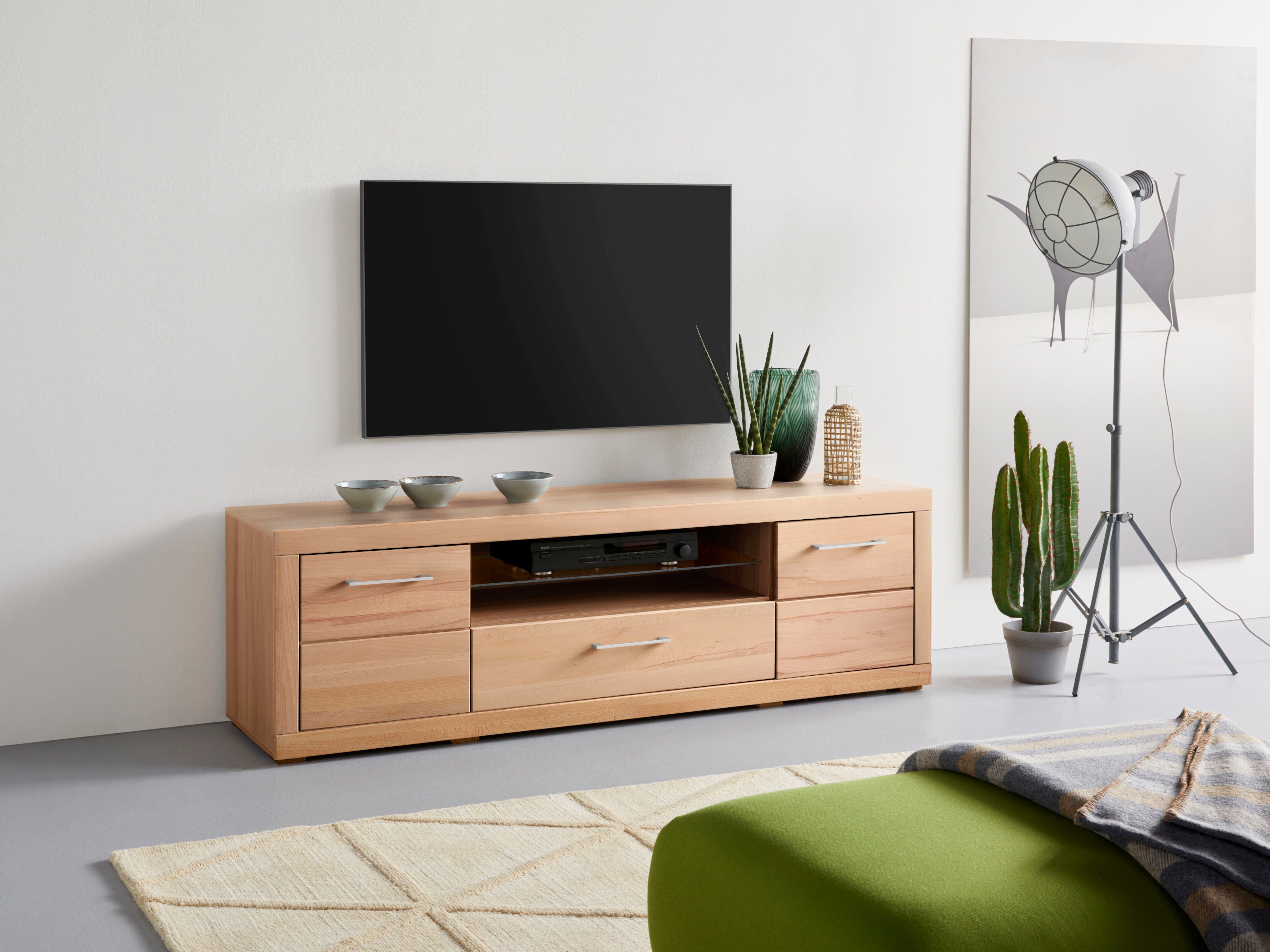 VOGL Möbelfabrik Tv-meubel 1237 Massief houten front, breedte ca. 171 cm, met soft-close functie lowboards beige