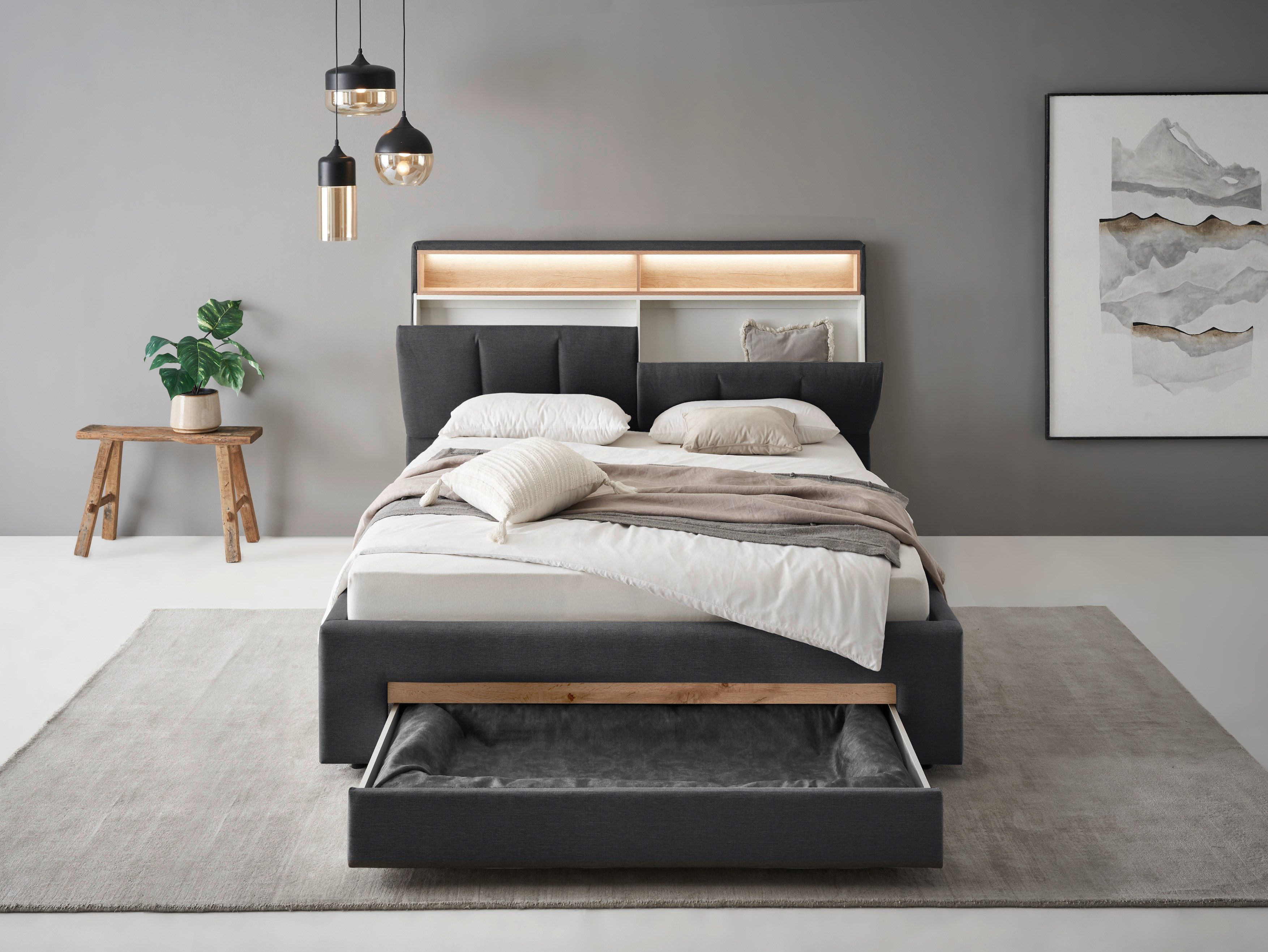INOSIGN Gestoffeerd bed CiTY/GiRON,, gepolsterd opbergbed, met LED-verlichting Bedkisten met hondenbed of als opbergruimte, opklapbare hoofdeinden