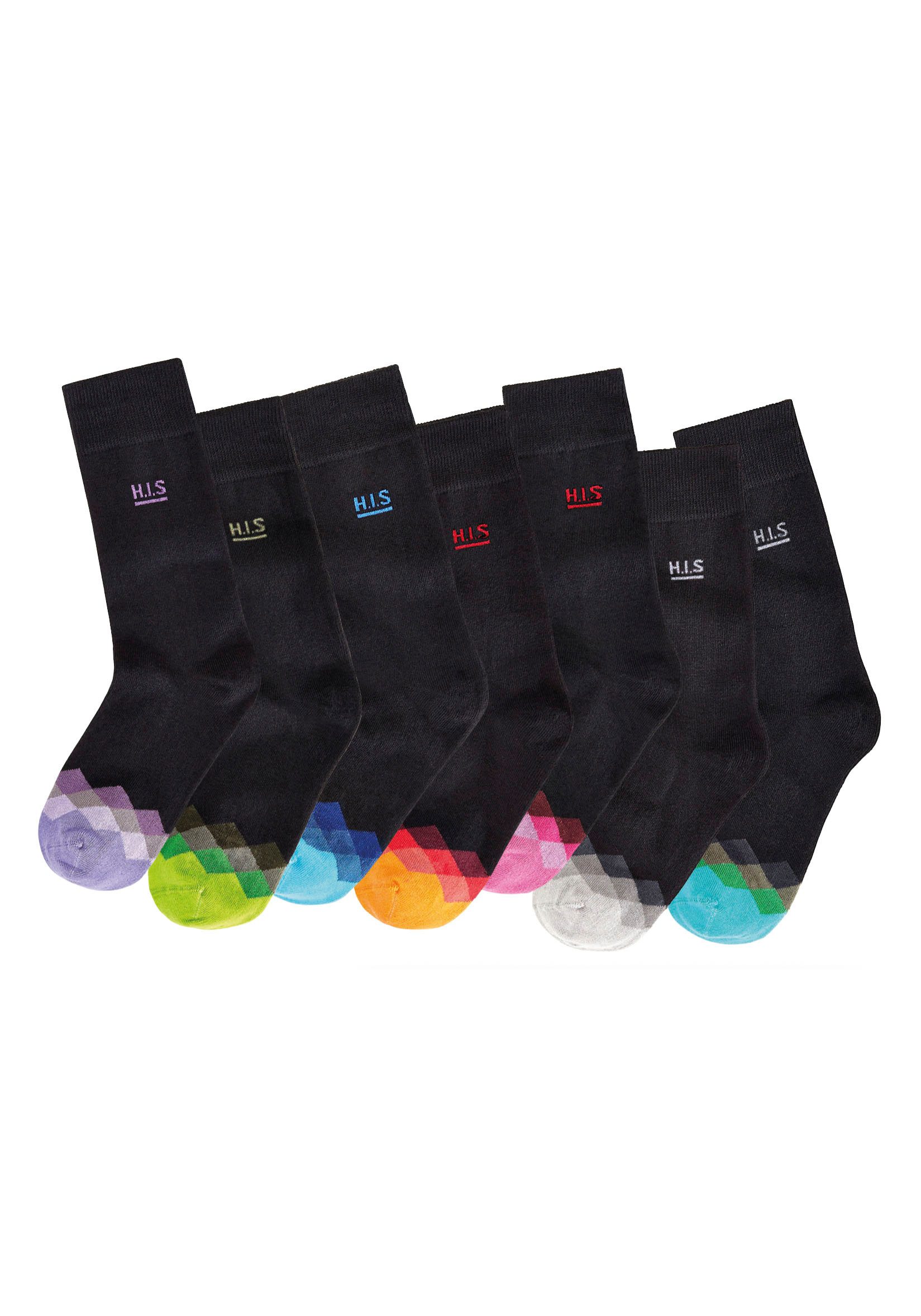 H.I.S Sokken met multicolour gedessineerde kant (set, 7 paar)