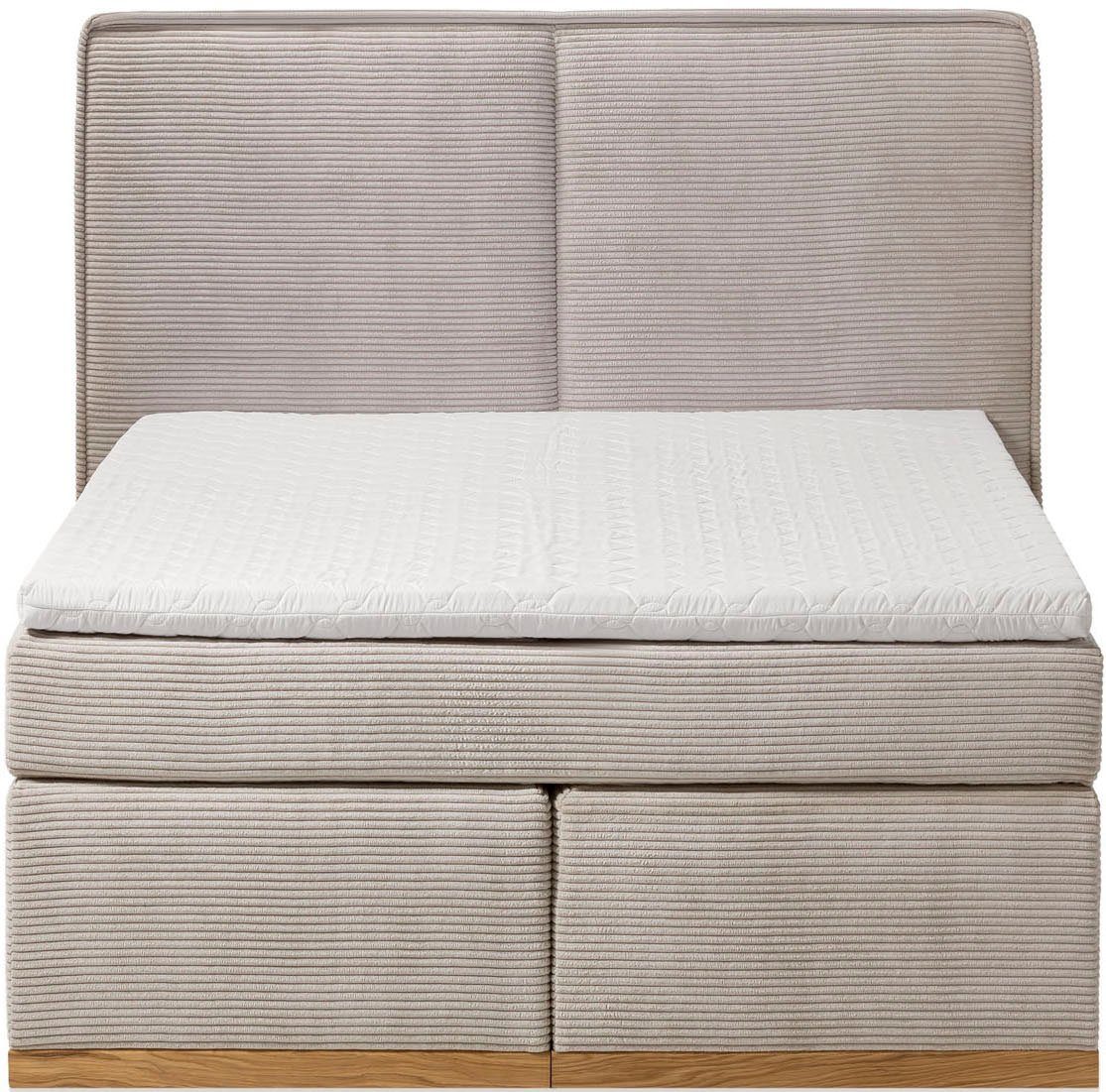 Home affaire Boxspring SHERWOOD Cord Hotelbett, Polsterbett Premiumbett Boxbett Hoogwaardig cord ,zachte velours-structuur, met topmatras, eiken