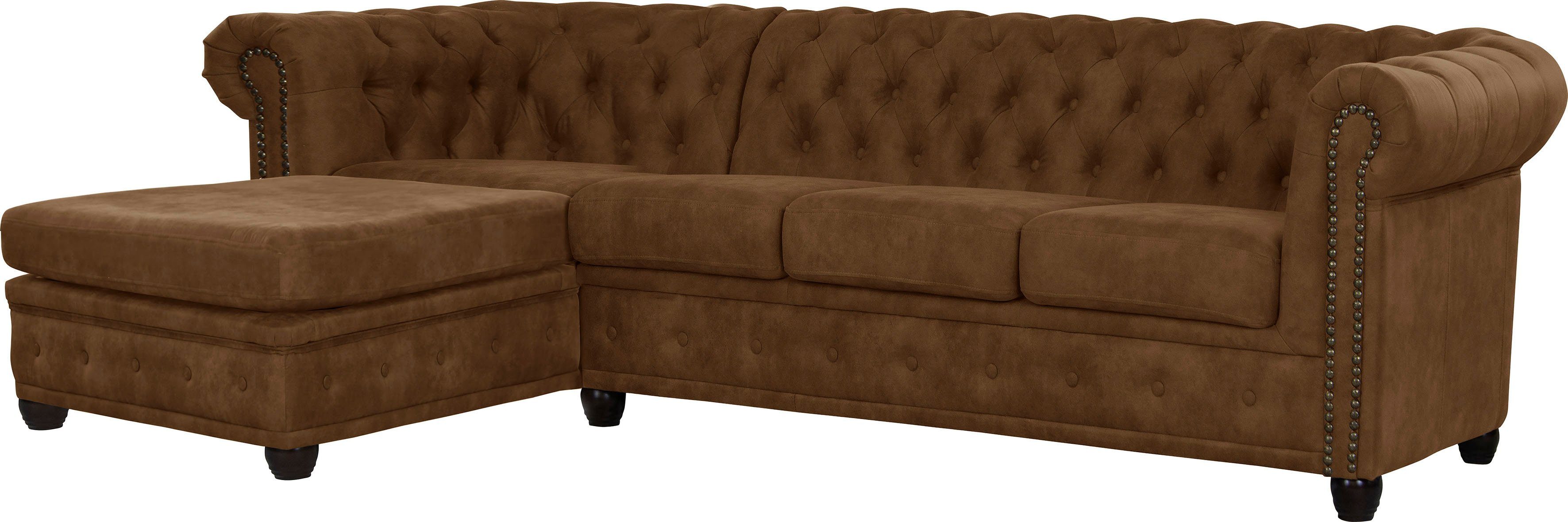 Home affaire Chesterfield-bank Rysum L-vorm Chesterfield-look met afsluitende ottomane
