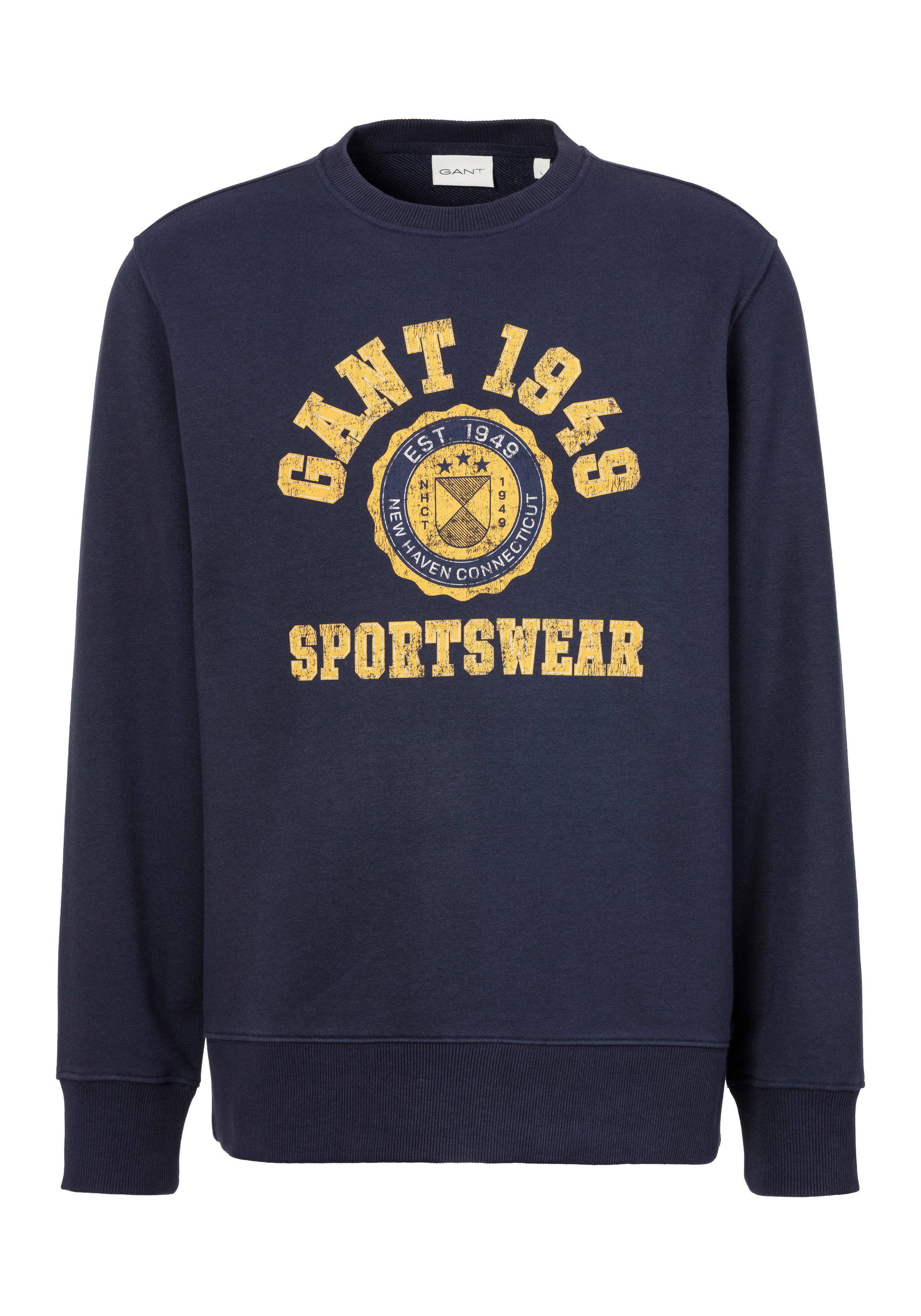 Gant Sweatshirt GRAPHIC C-NECK SWEAT met meerkleurige print heren sweaters maat 4XL blauw