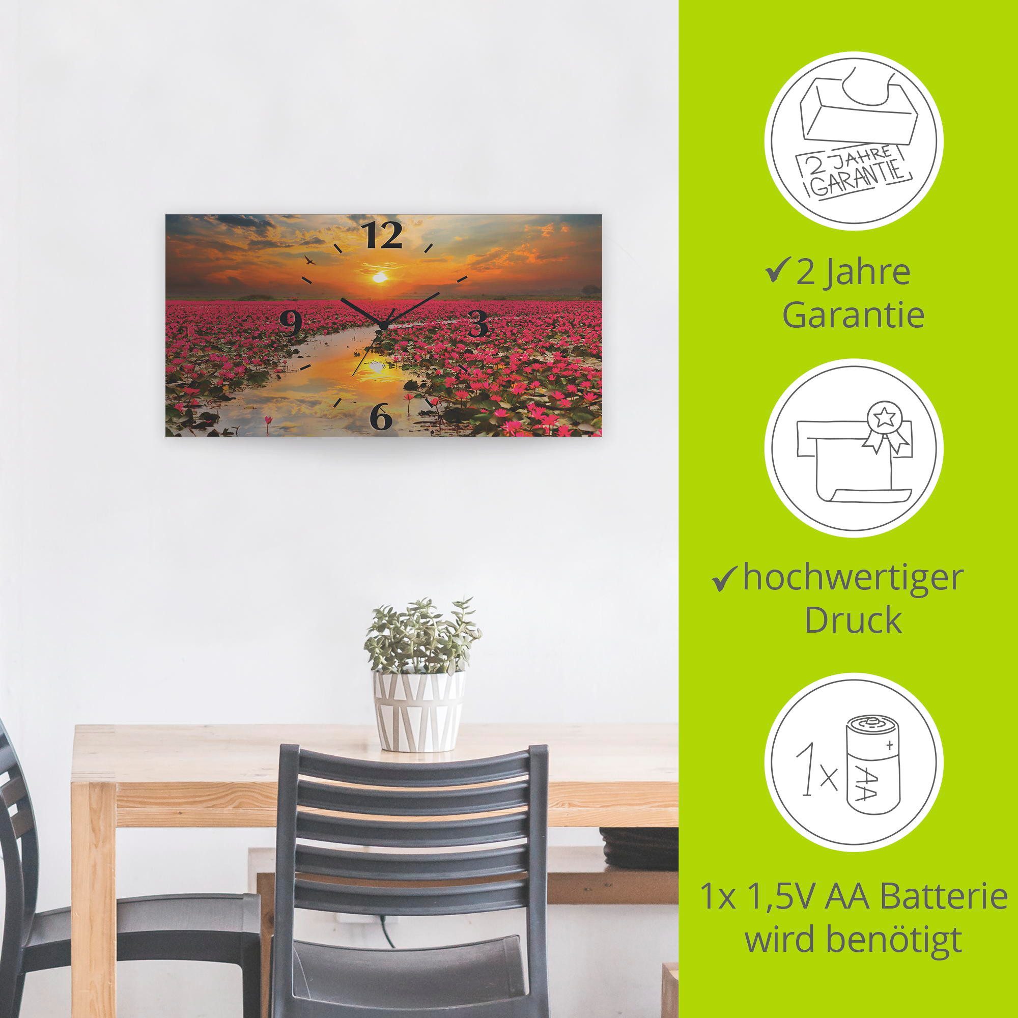 Artland Wandklok Zonneschijn bloeiende lotusbloem 3d-look geschulpt, met kwarts- of radiografisch uurwerk, verschillende maten