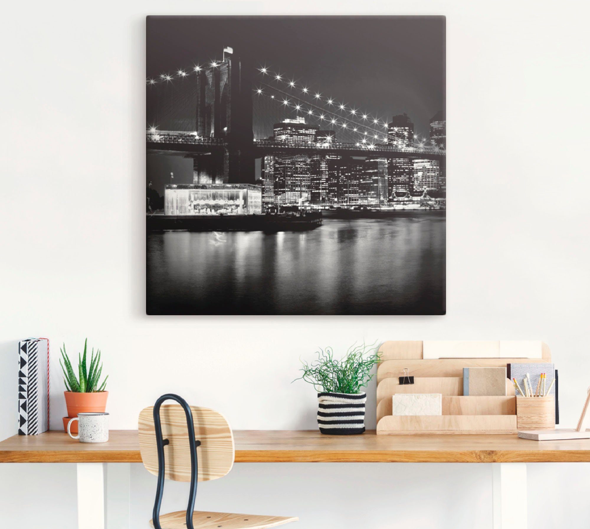 Artland Artprint New York Brooklyn Bridge 's nachts als artprint op linnen, poster in verschillende formaten maten