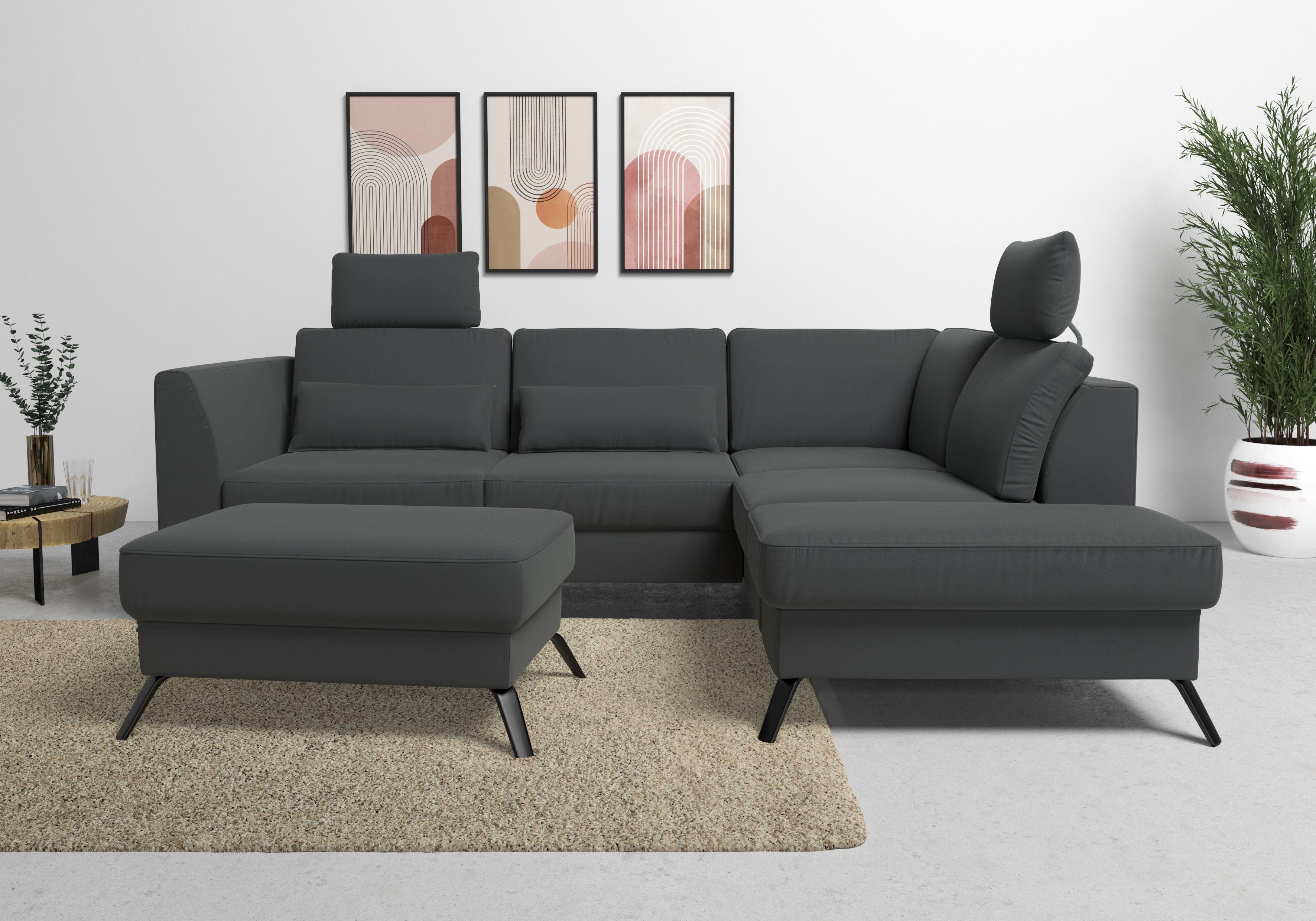 sit&more Hoekbank Olsen L-vorm inclusief zitdiepteverstelling, naar keuze met slaapfunctie, 15 cm hoog