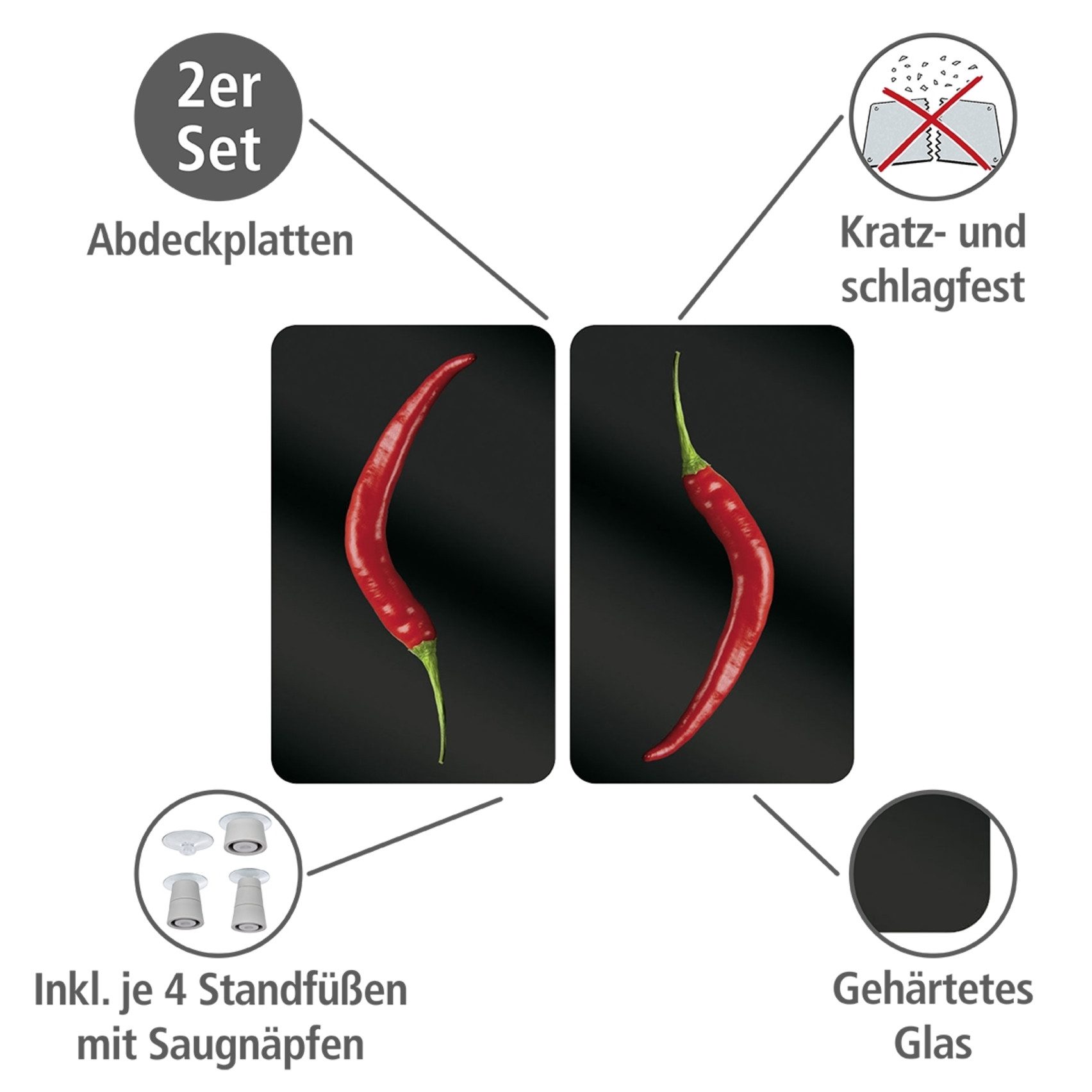 WENKO Kookplaatdeksel Universeel model Heet Peper (set, 2-delig)