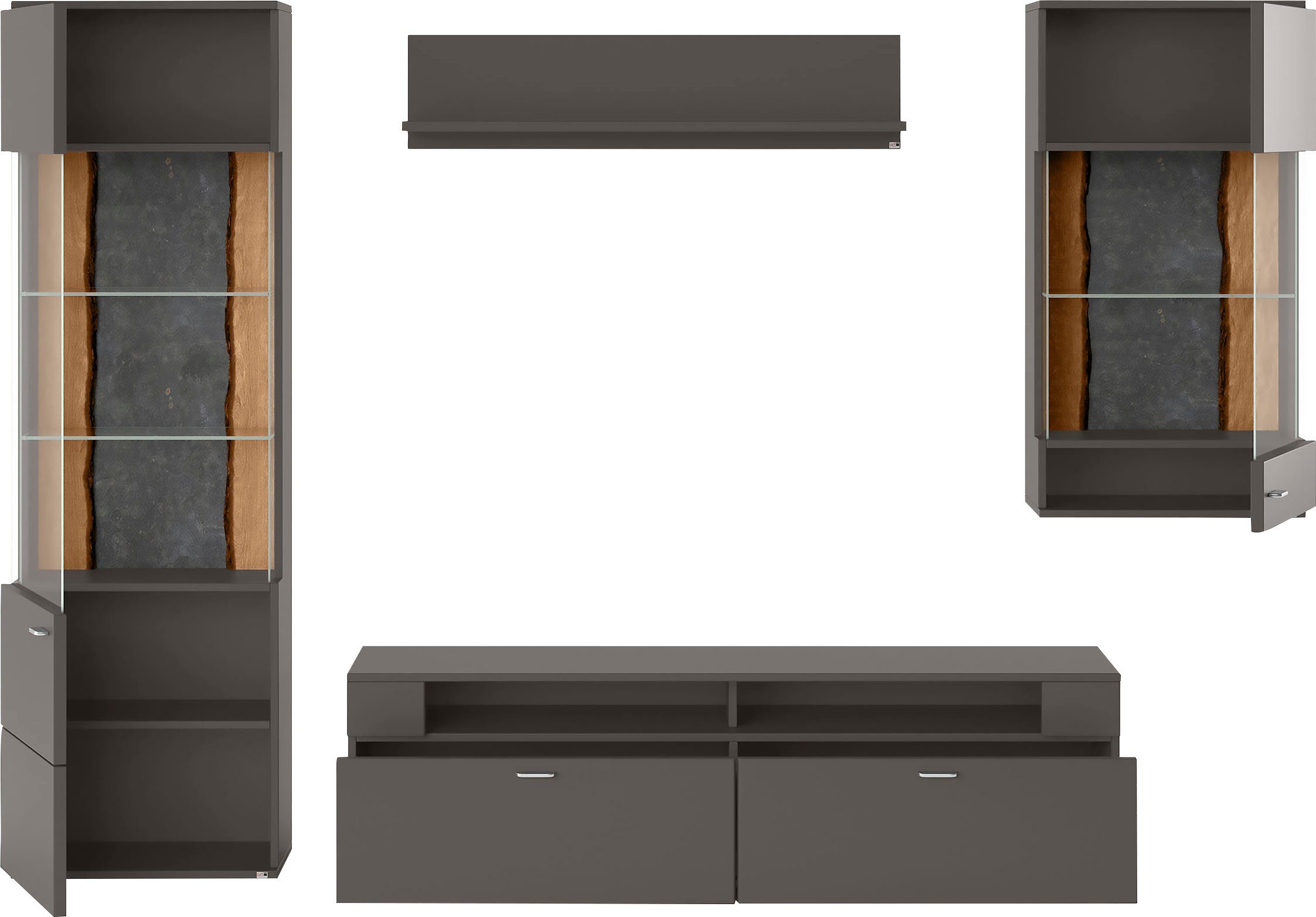 set one by Musterring Wandmeubel Tacoma Type 04, met hangende vitrinekast (set, 4-delig)