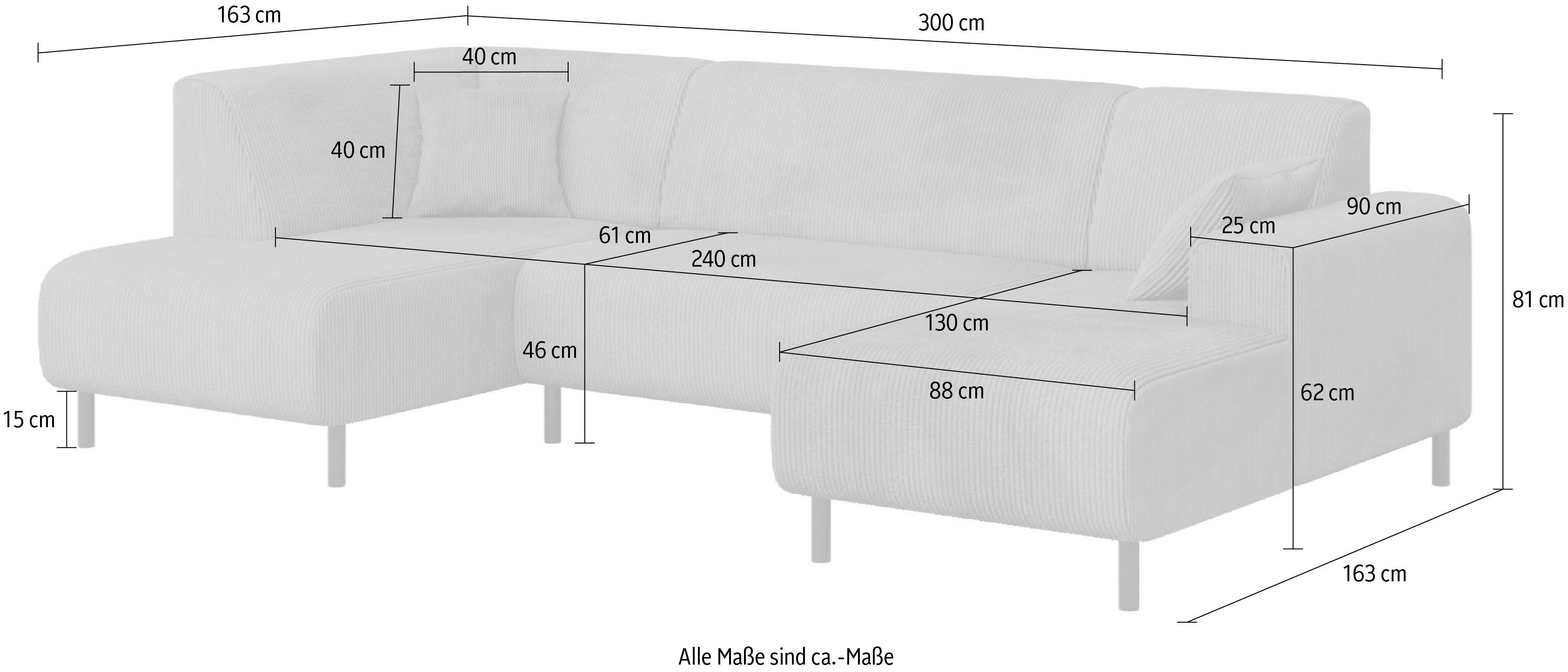 Home affaire Zithoek ARROS U-vorm met golfondersteuning, afmetingen B/D/H: 300/163/81 cm incl. sierkussens, met recamiere links/rechts bestelbaar, ook in cord