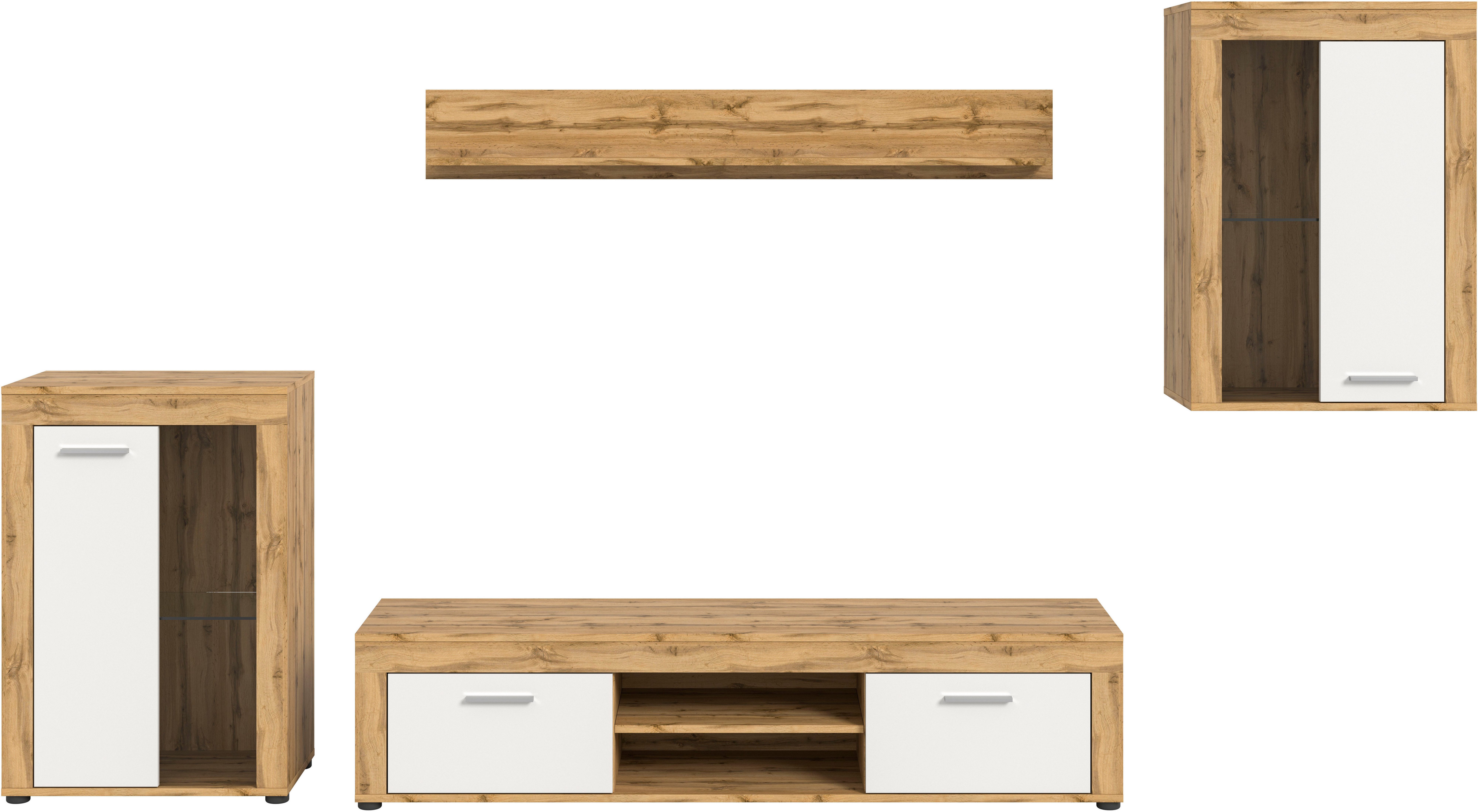 INOSIGN Wandmeubel Aosta, 4-delig, bestaande uit: 2x vitrinekast, lowboard & wandplank (4-delig)