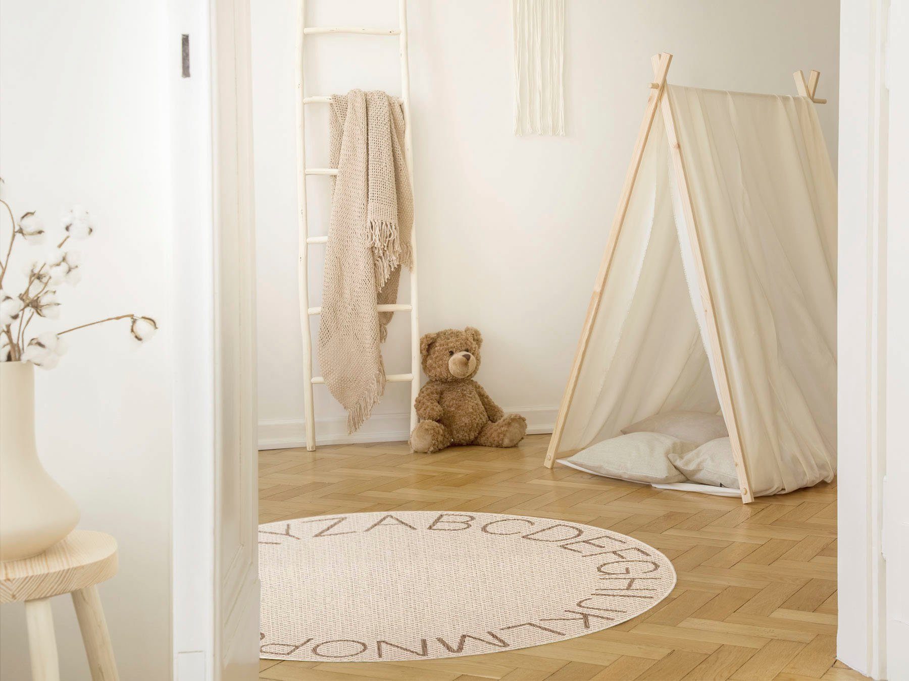 Primaflor-Ideen in Textil Kindervloerkleed CABANE - ABC Platweefsel, ABC letters randdessin, geschikt voor binnen en buiten
