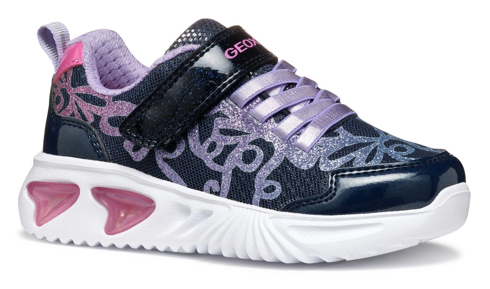 Geox Sneakers J ASSISTER GIRL knipperschoen , klittenbandschoen met kleurrijke glitterstrikpatroon en knipperfunctie