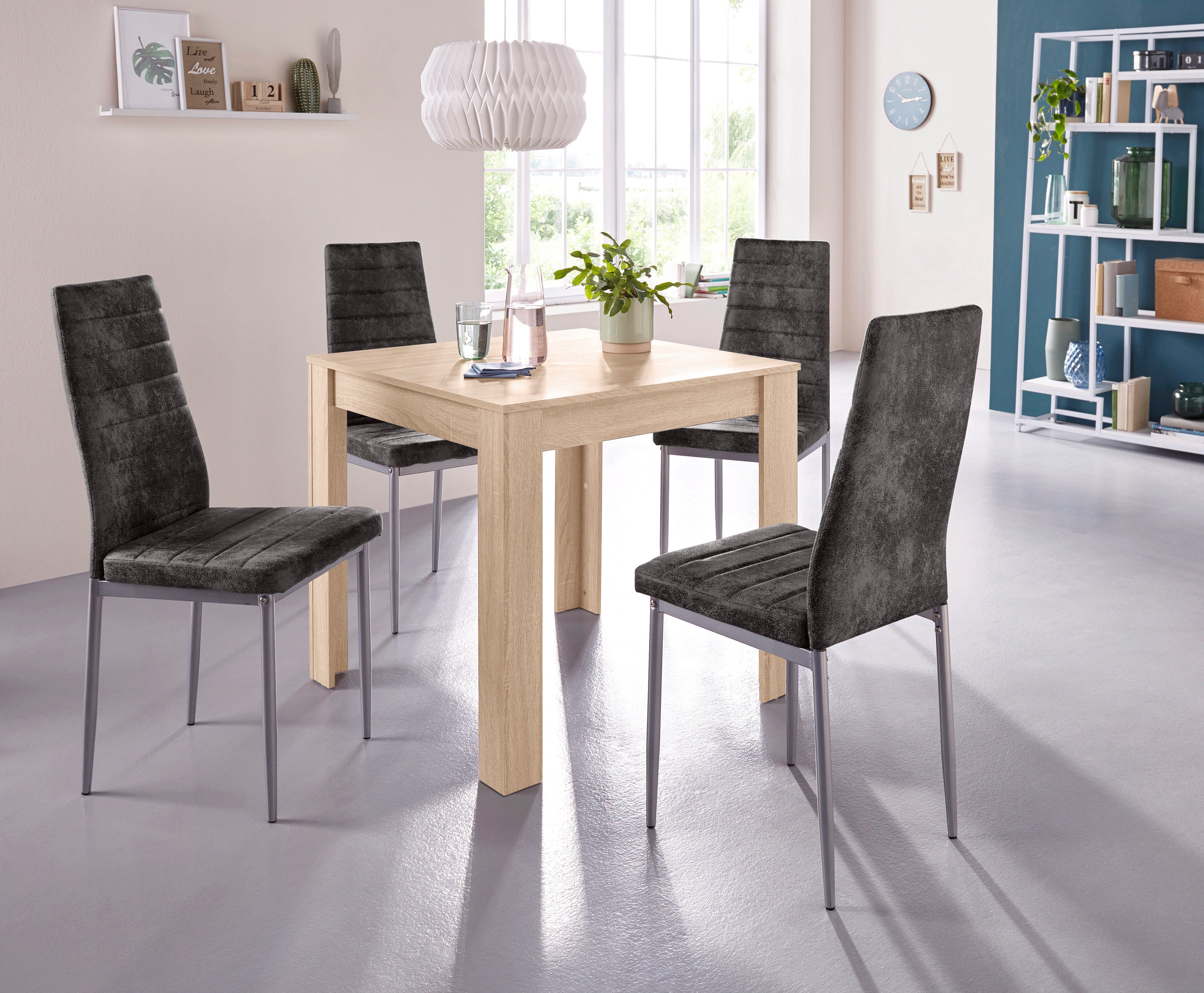 my home Eethoek 0 met eettafel lynn, breedte 80 cm en 4 x stoel kate (set, 5-delig)