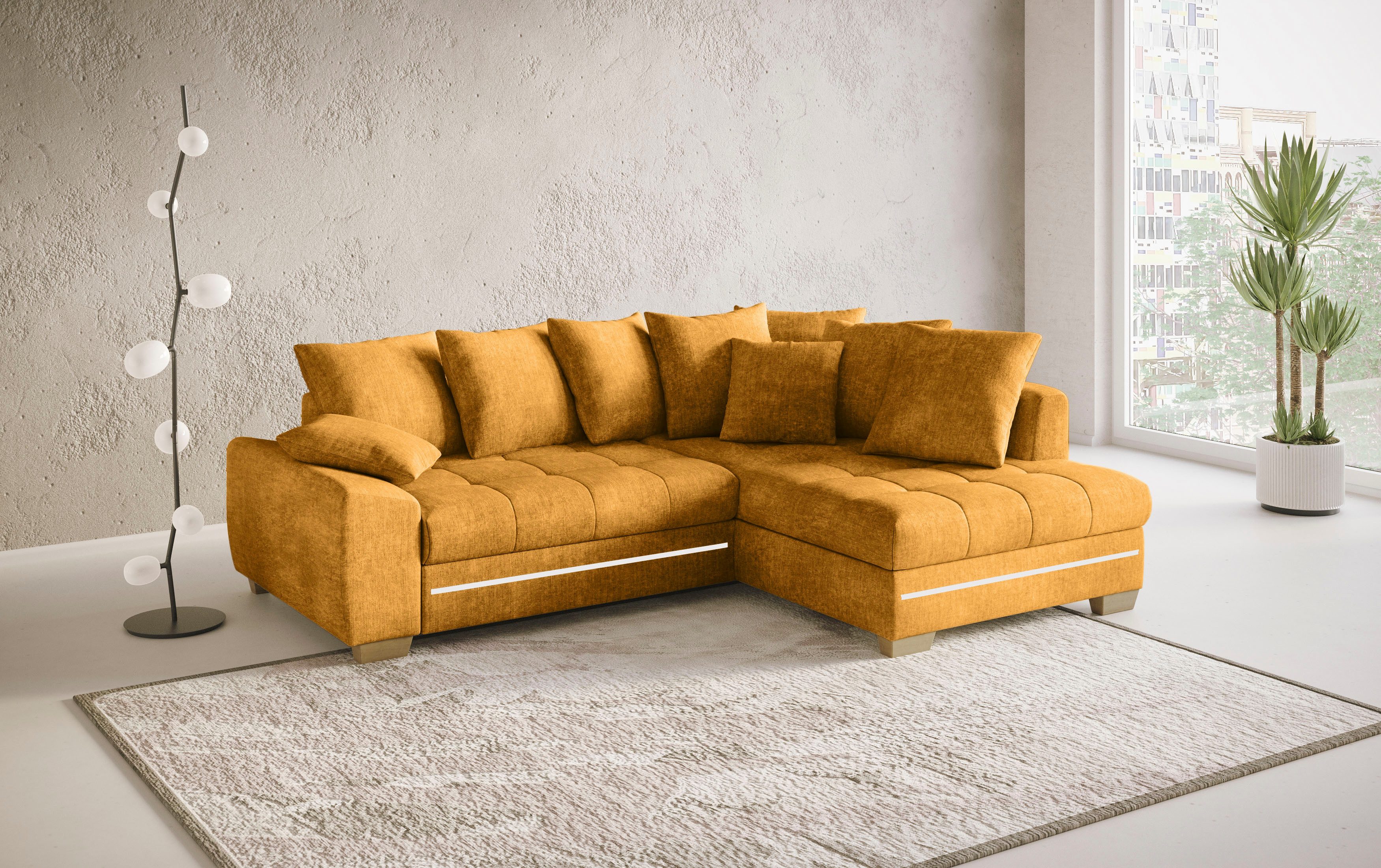 Mr. Couch Hoekbank Nikita II, L-vorm met koudschuim, rgb-led-verlichting, optioneel met bed, bedlade