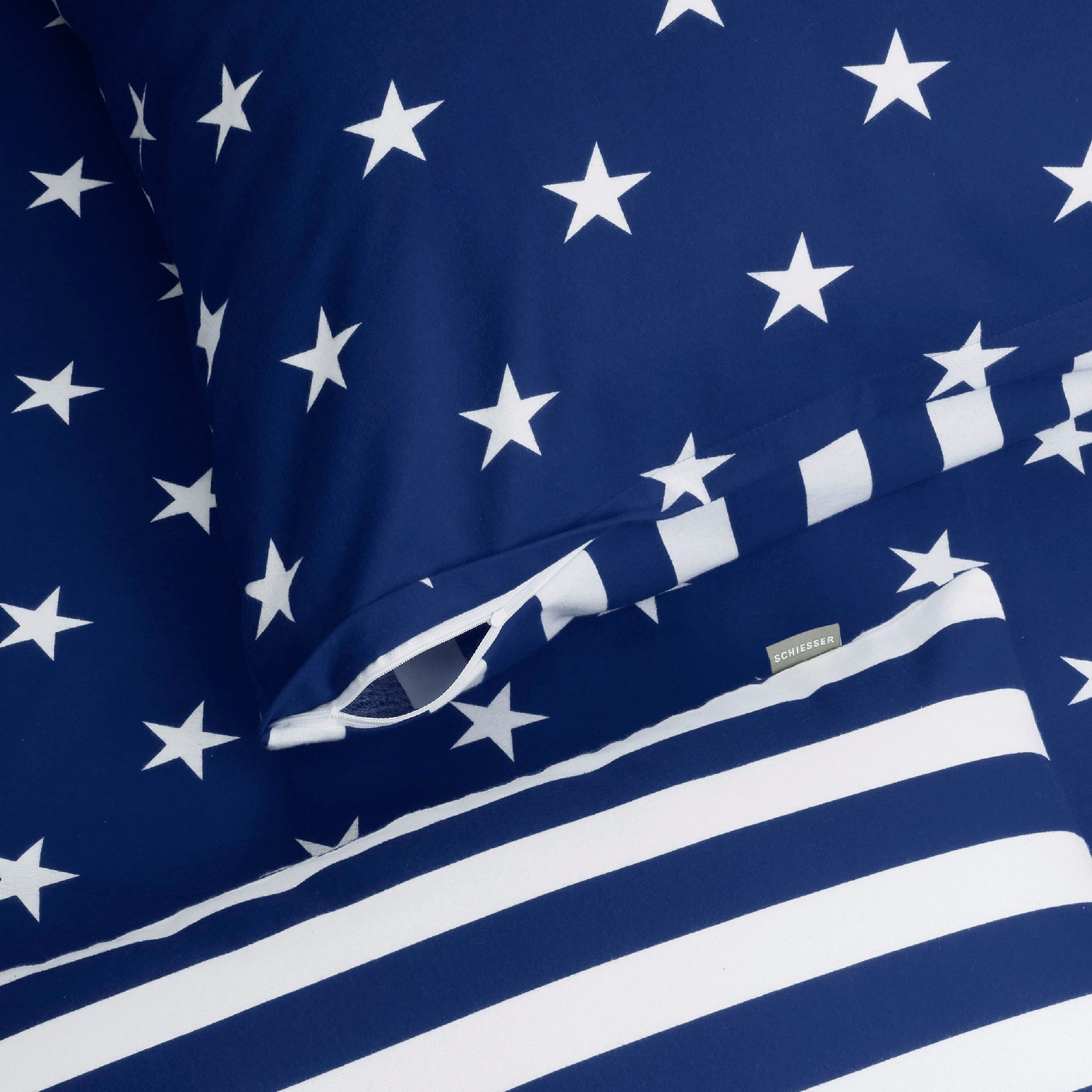 Schiesser Tweezijdig te gebruiken overtrekset Stars & Stripes van zacht katoen met sterrenprint (2-delig)