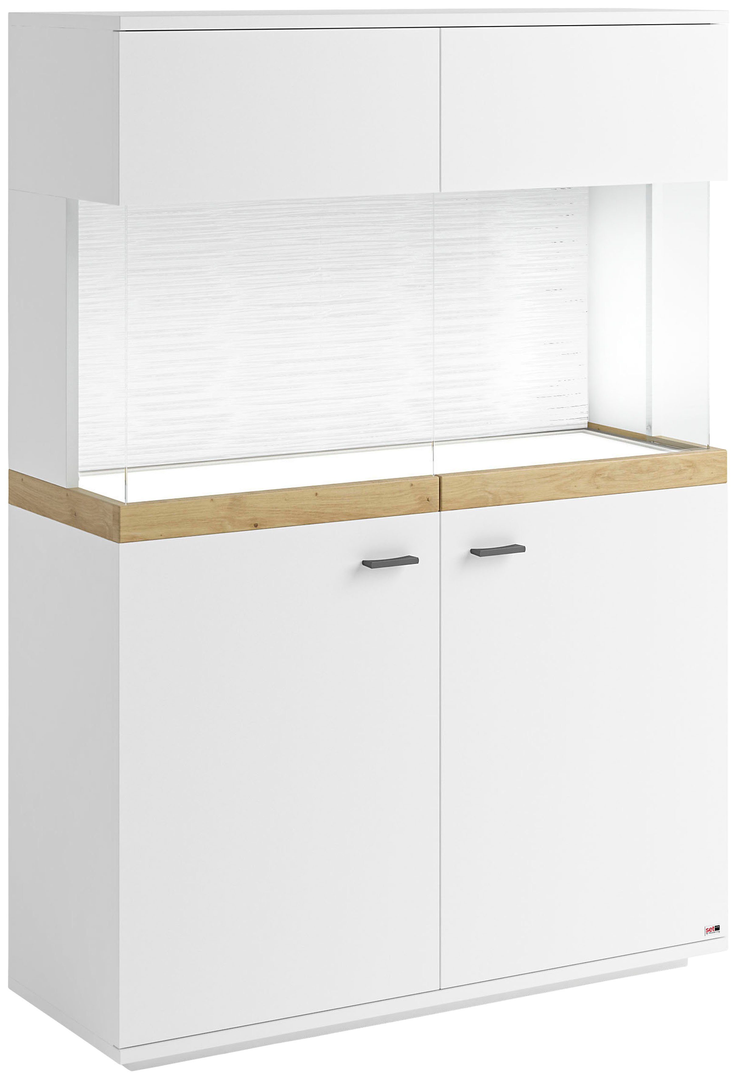 set one by Musterring Vitrinekast Lancaster Kleuren wit of grijs met eikenafwerking, met LED-verlichting