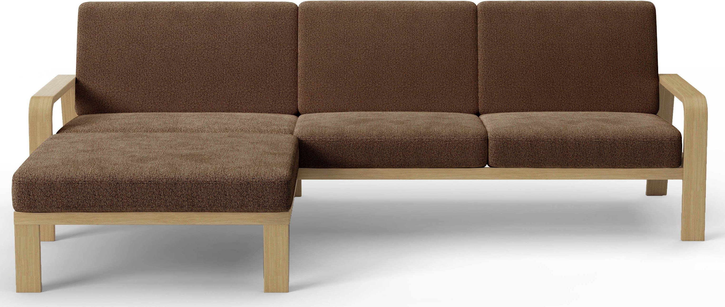 sit&more Hoekbank Kolding L-vorm Armleuningen van natuurlijk beukenhout, verschillende bekledingen en kleuren bruin, hoekbanken, Longchair links