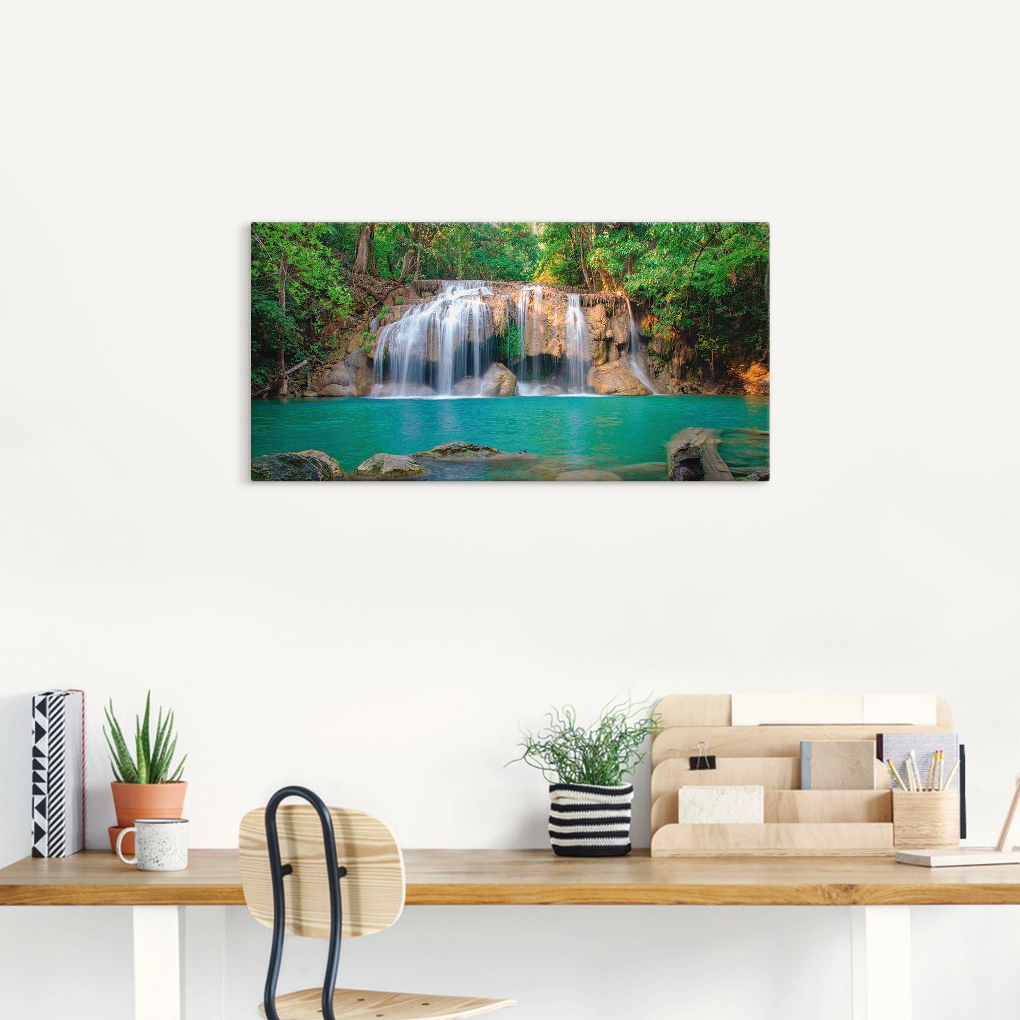 Artland Artprint op linnen Waterval in het bos nationaal park
