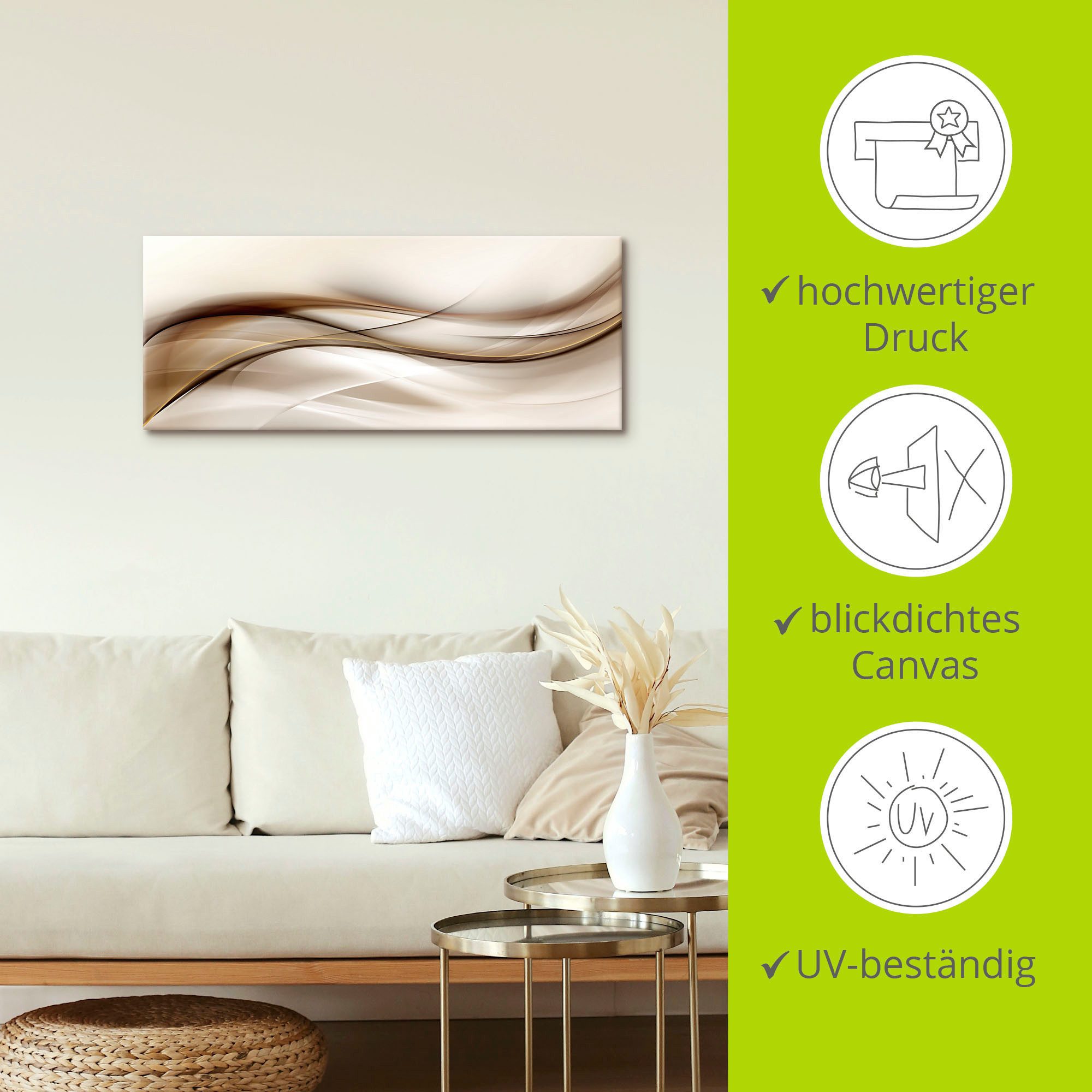 Artland Artprint Bruine abstracte golf als artprint van aluminium, artprint voor buiten, artprint op linnen, poster, muursticker