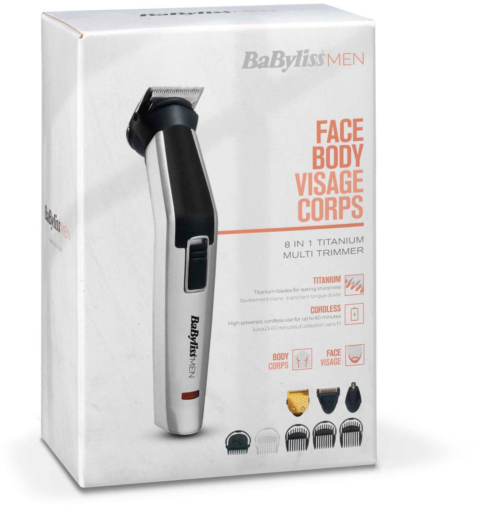 Babyliss Multifunctionele trimmer MT726E MEN 8in1 titanium multigrooming set voor gezicht & lichaam