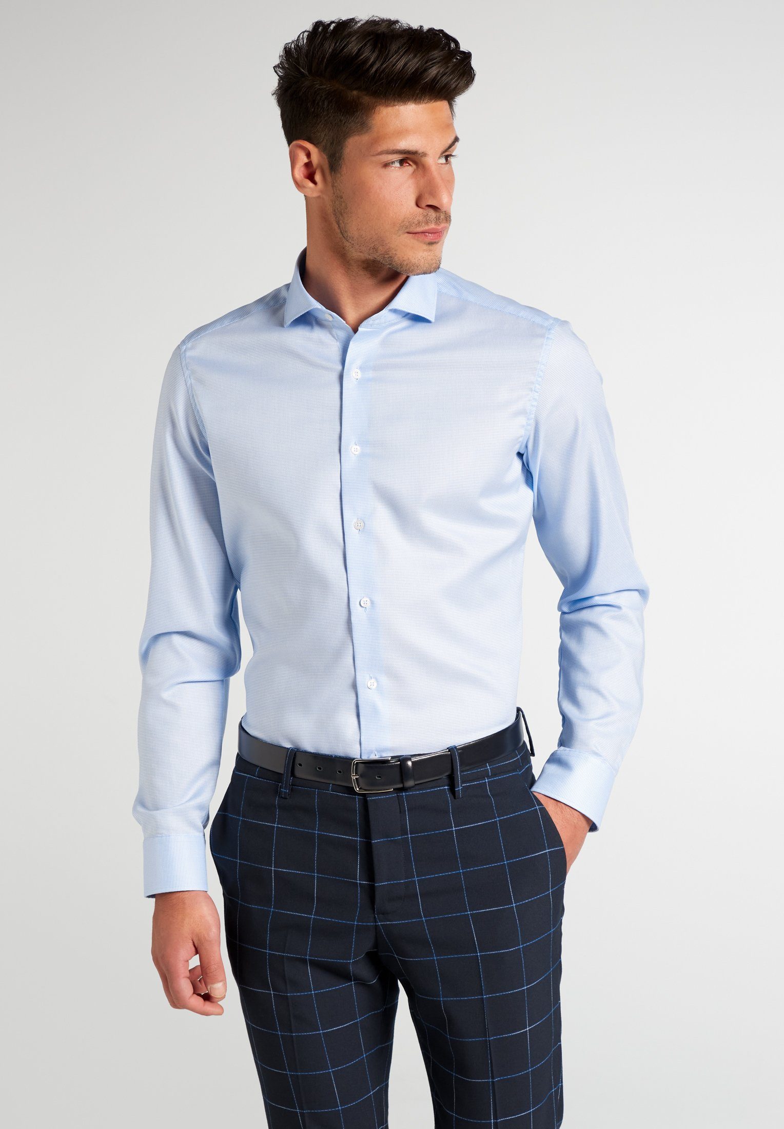 Eterna Overhemd met lange mouwen Slim fit NON IRON (strijkvrij) heren overhemden maat 45 blauw