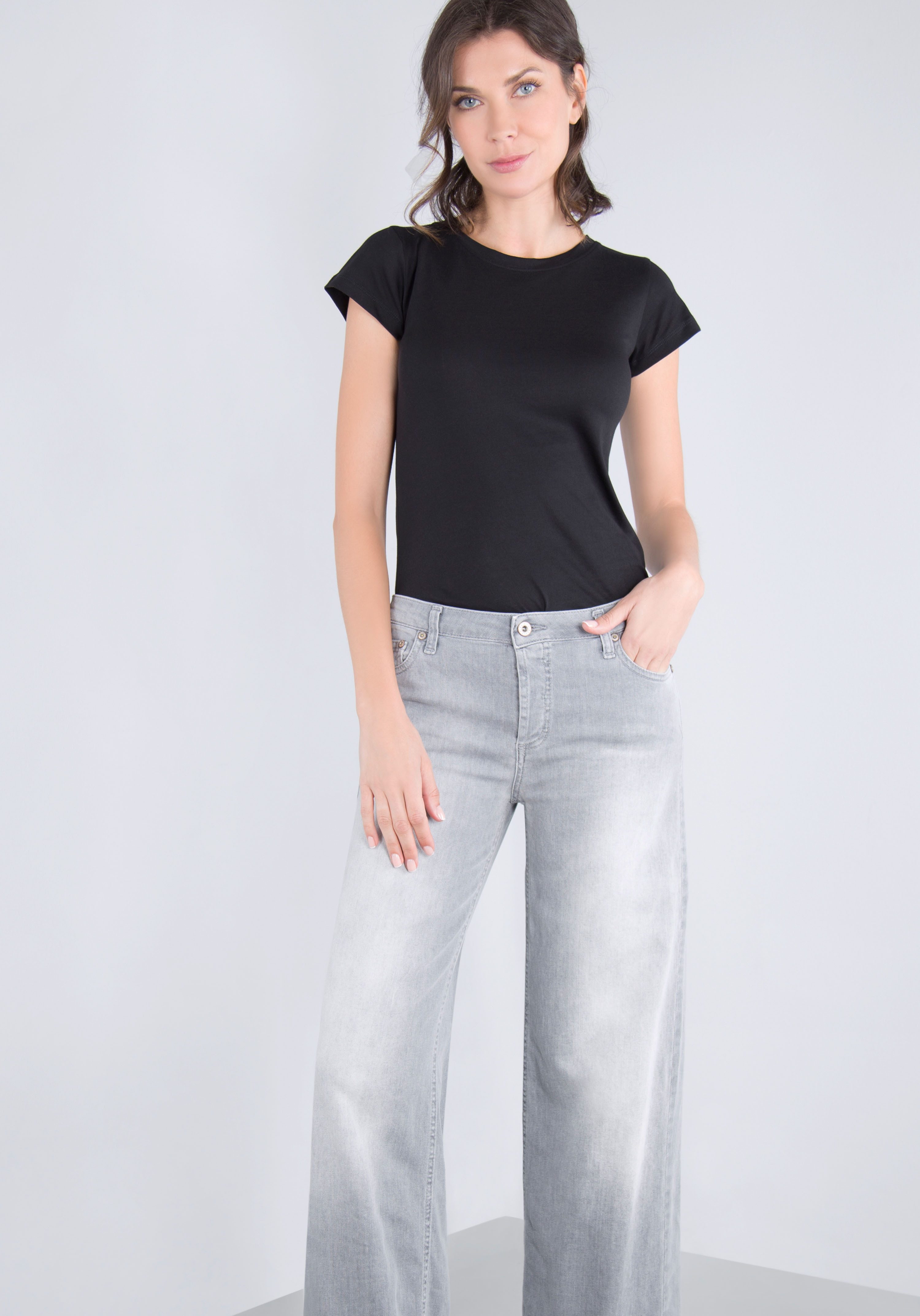 Please Jeans 5-pocket jeans met brede pijp en fade-out effecten