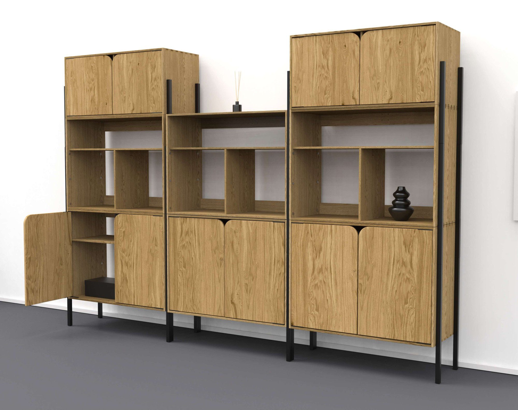 andas Dressoir Finton Commode met 3 open vakken, kast van massief eikenhout