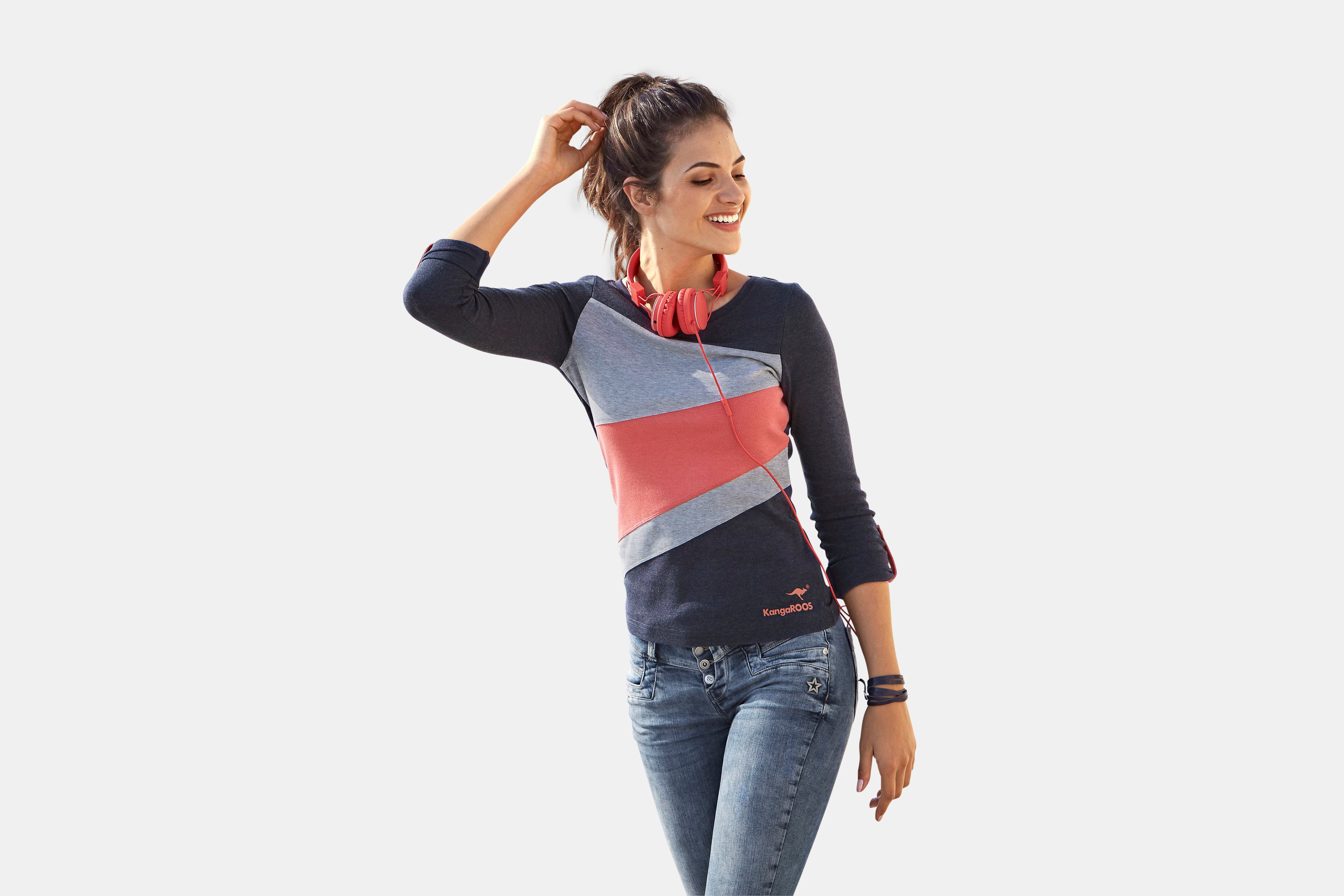 KangaROOS Longsleeve Lange mouwen, figuurvolgende pasvorm, effen, ronde hals
