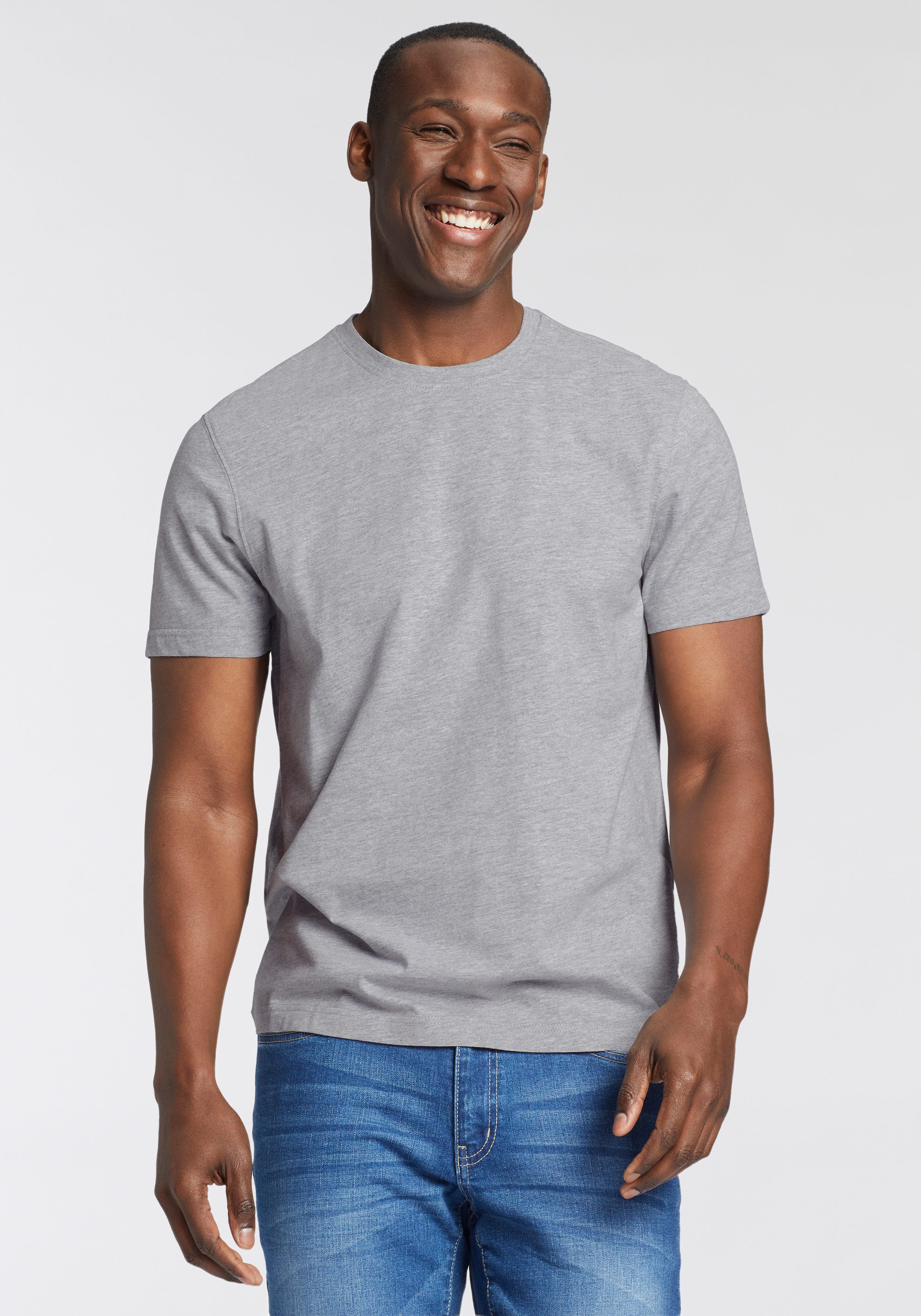 Man's World Shirt met ronde hals Korte mouw, effen kleur, ronde hals, van katoen(6-delig, Set van 6)